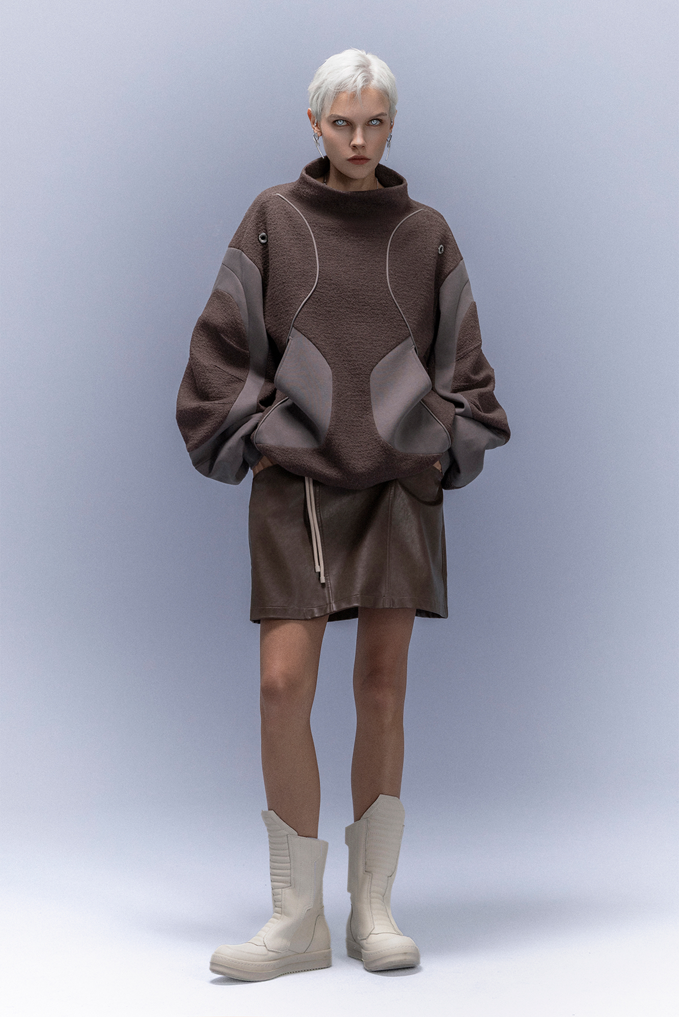 XIPHEVIL Fleece-Panel Saber-Sleeve Sweatshirt Coffee-Sweatshirt-XS-Free Shipping Leatheretro