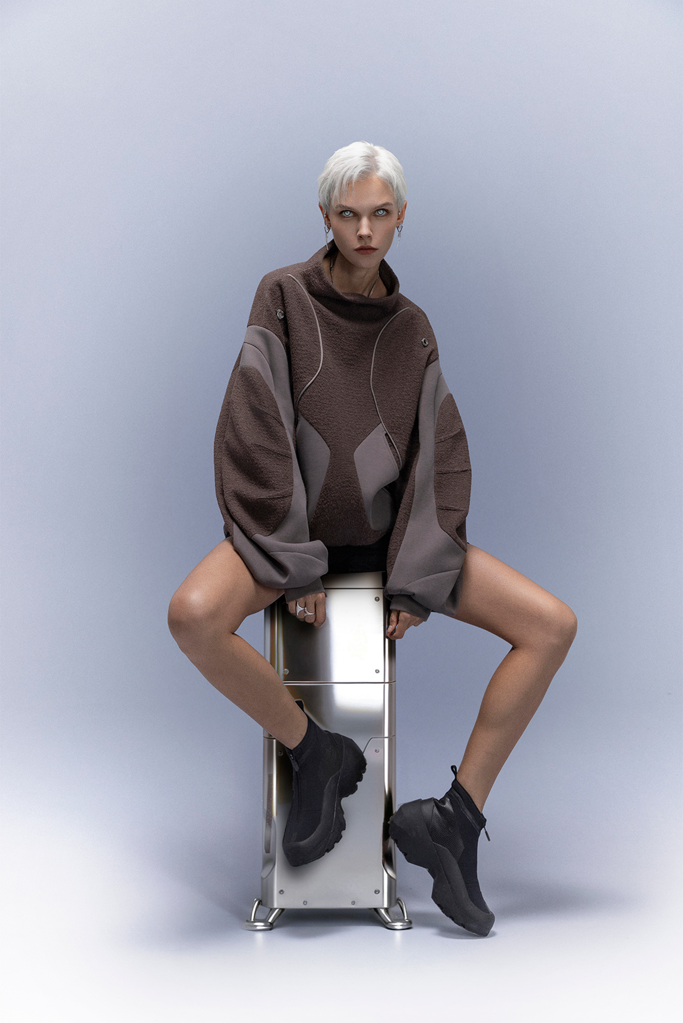 XIPHEVIL Fleece-Panel Saber-Sleeve Sweatshirt Coffee-Sweatshirt-XS-Free Shipping Leatheretro