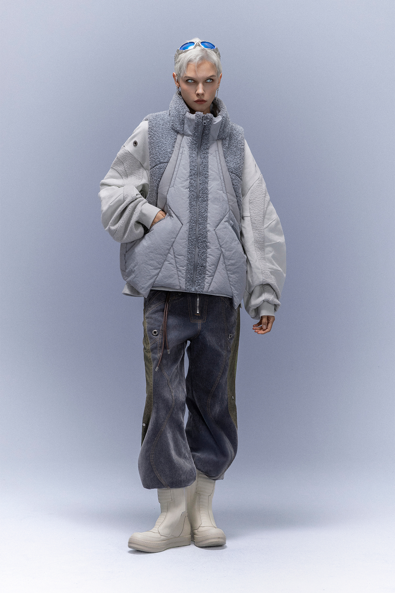 XIPHEVIL High-Neck Fleece-Panel Vest Dark Gray-Vest-XS-Free Shipping Leatheretro