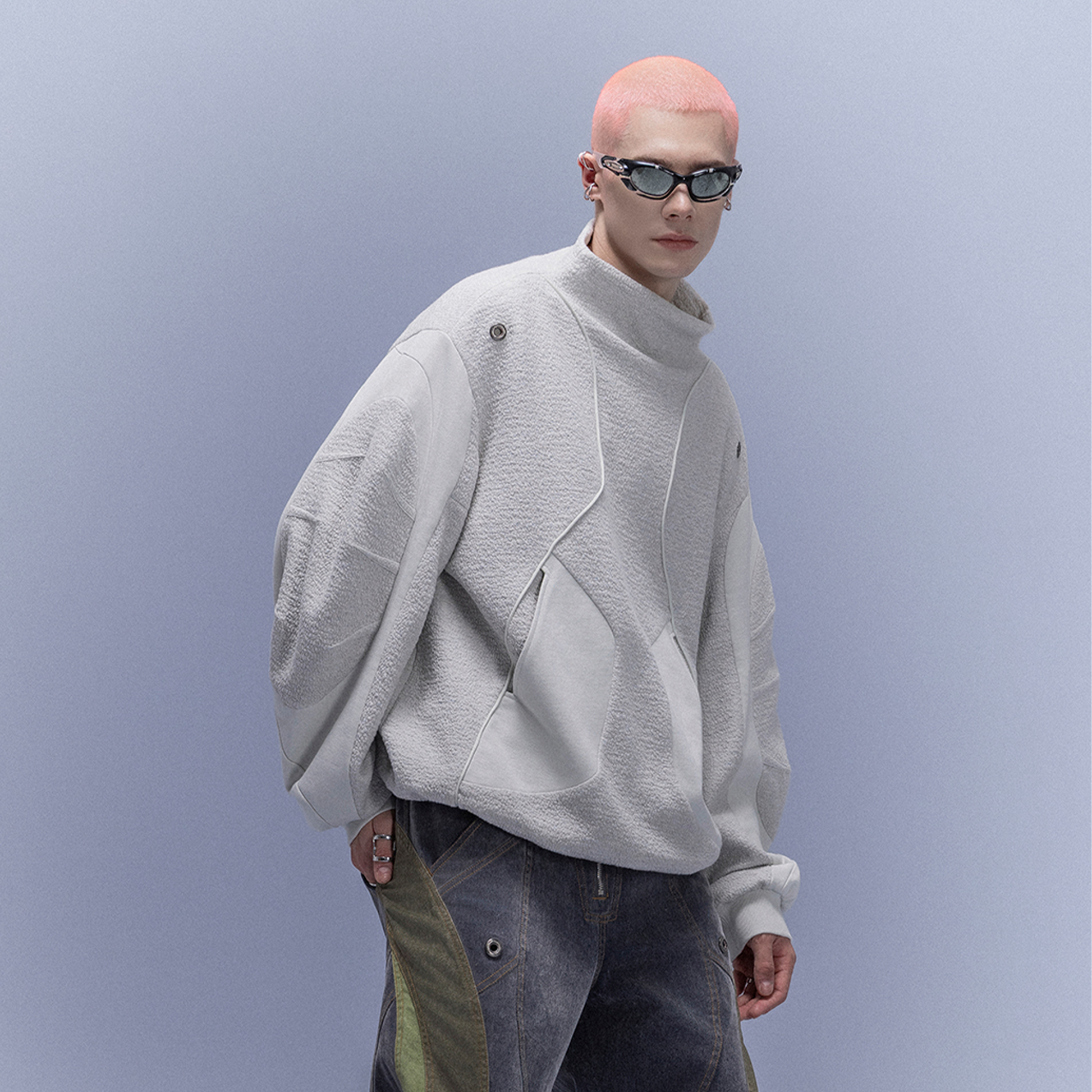 XIPHEVIL Fleece-Panel Saber-Sleeve Sweatshirt White-Sweatshirt-XS-Free Shipping Leatheretro