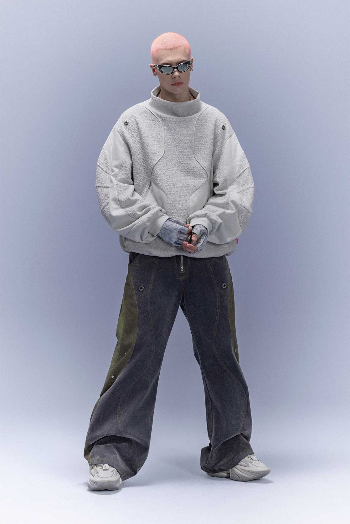 XIPHEVIL Fleece-Panel Saber-Sleeve Sweatshirt White-Sweatshirt-XS-Free Shipping Leatheretro