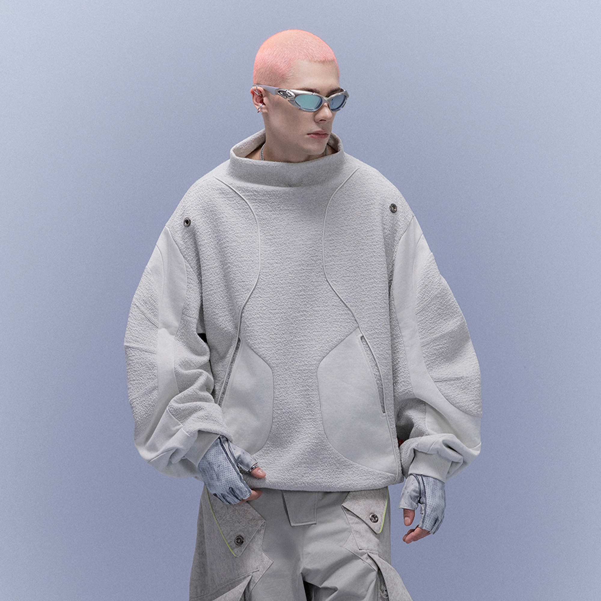 XIPHEVIL Fleece-Panel Saber-Sleeve Sweatshirt White-Sweatshirt-XS-Free Shipping Leatheretro