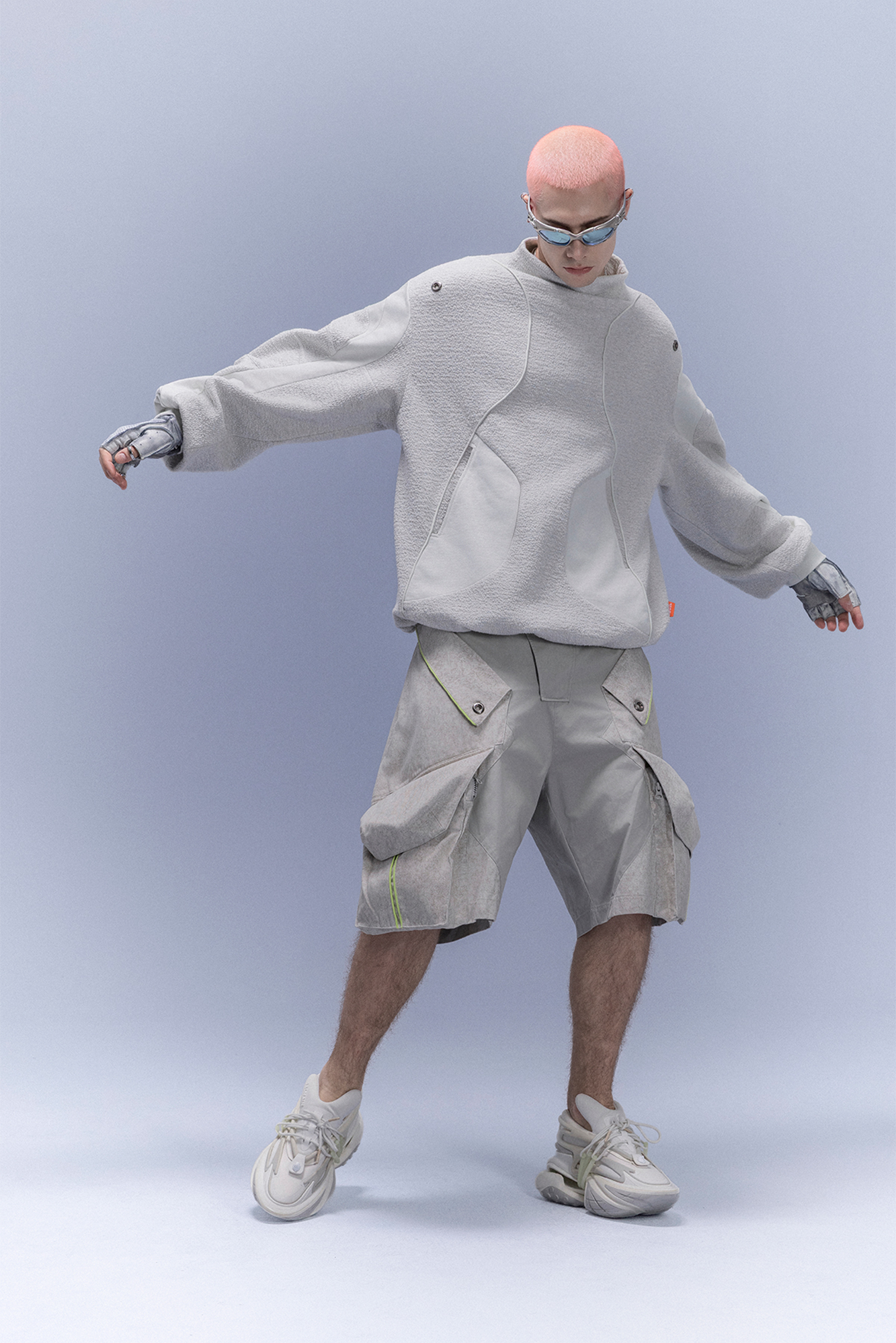 XIPHEVIL Fleece-Panel Saber-Sleeve Sweatshirt White-Sweatshirt-XS-Free Shipping Leatheretro