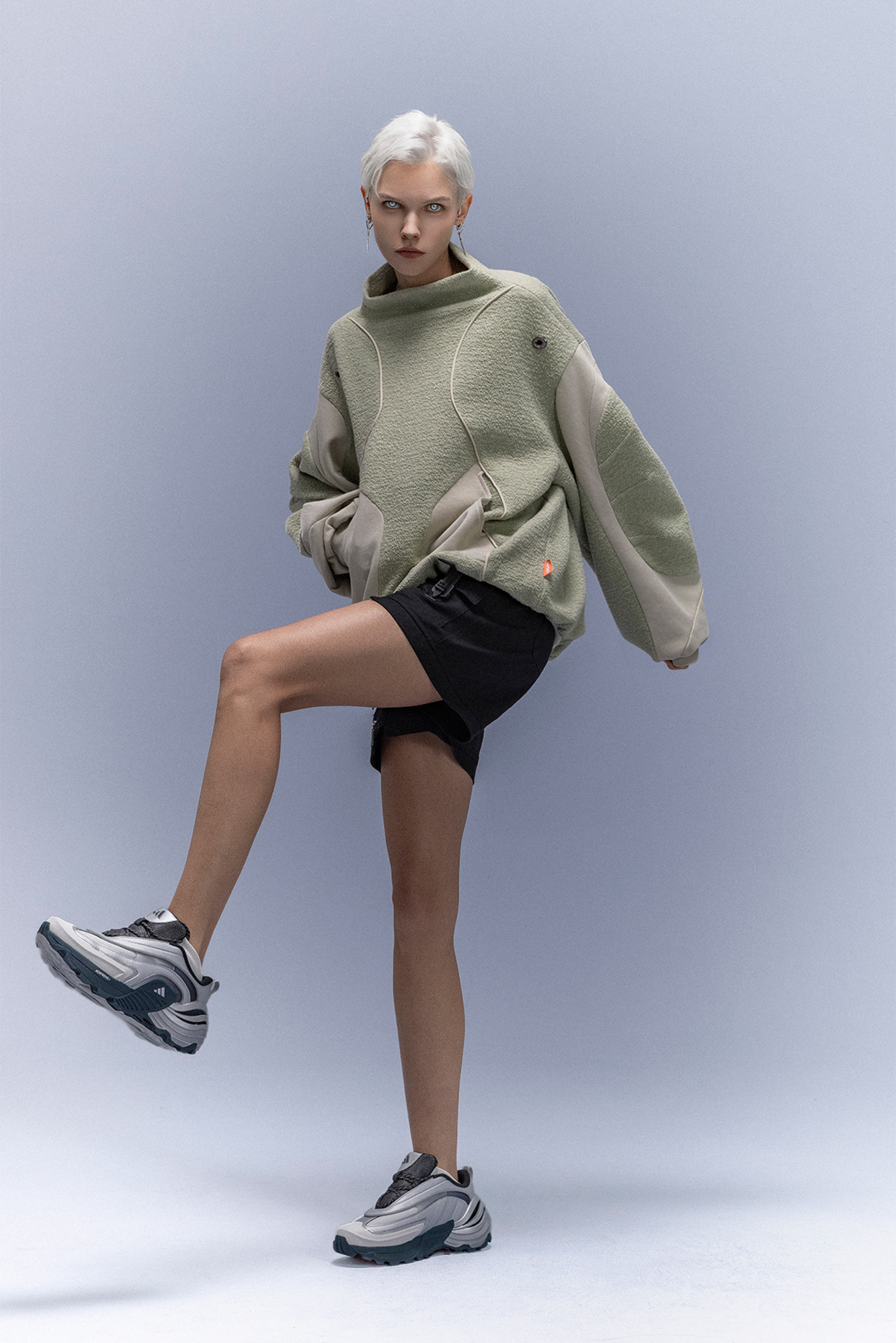 XIPHEVIL Fleece-Panel Saber-Sleeve Sweatshirt Green-Sweatshirt-XS-Free Shipping Leatheretro