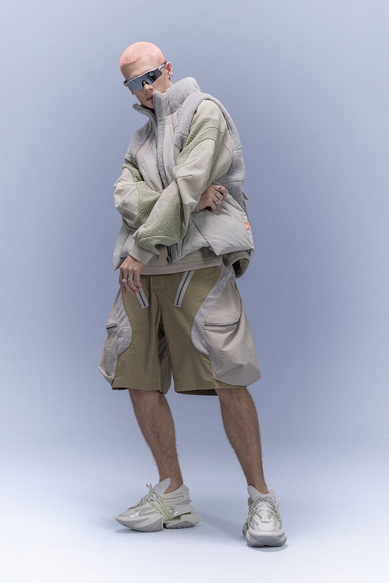 XIPHEVIL High-Neck Fleece-Panel Vest Light Gray-Vest-XS-Free Shipping Leatheretro