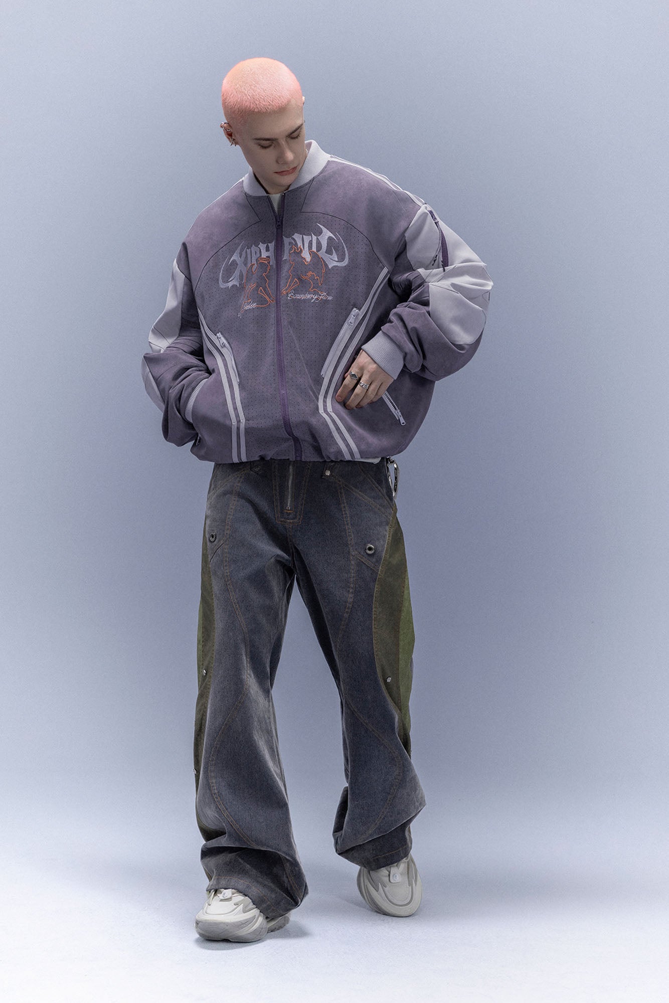 XIPHEVIL Faux Suede Embroidered LOGO Bomber Purple-Jacket-XS-Free Shipping Leatheretro