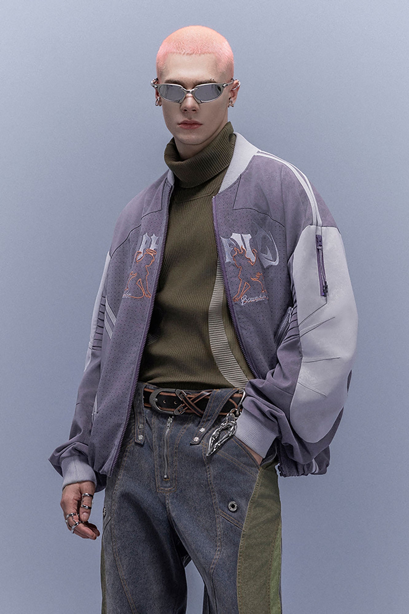 XIPHEVIL Faux Suede Embroidered LOGO Bomber Purple-Jacket-XS-Free Shipping Leatheretro