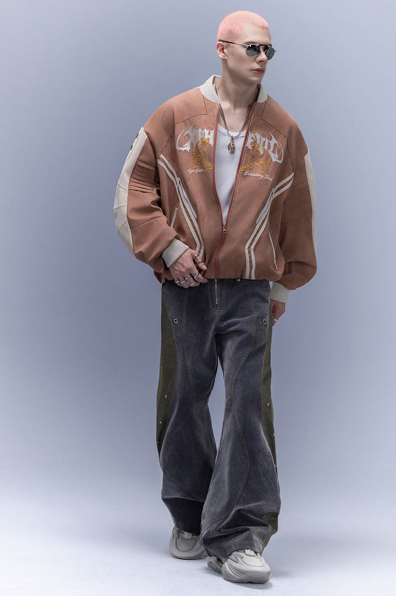 XIPHEVIL Faux Suede Embroidered LOGO Bomber Brown-Jacket-XS-Free Shipping Leatheretro