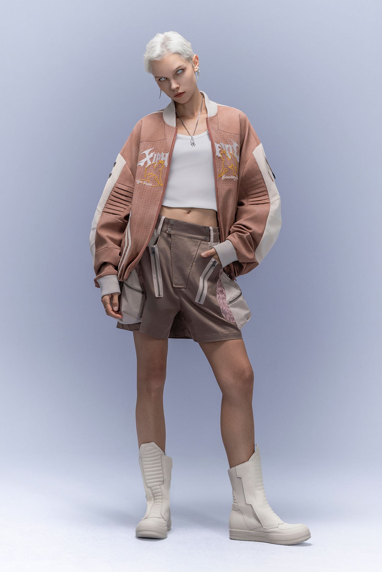 XIPHEVIL Faux Suede Embroidered LOGO Bomber Brown-Jacket-XS-Free Shipping Leatheretro