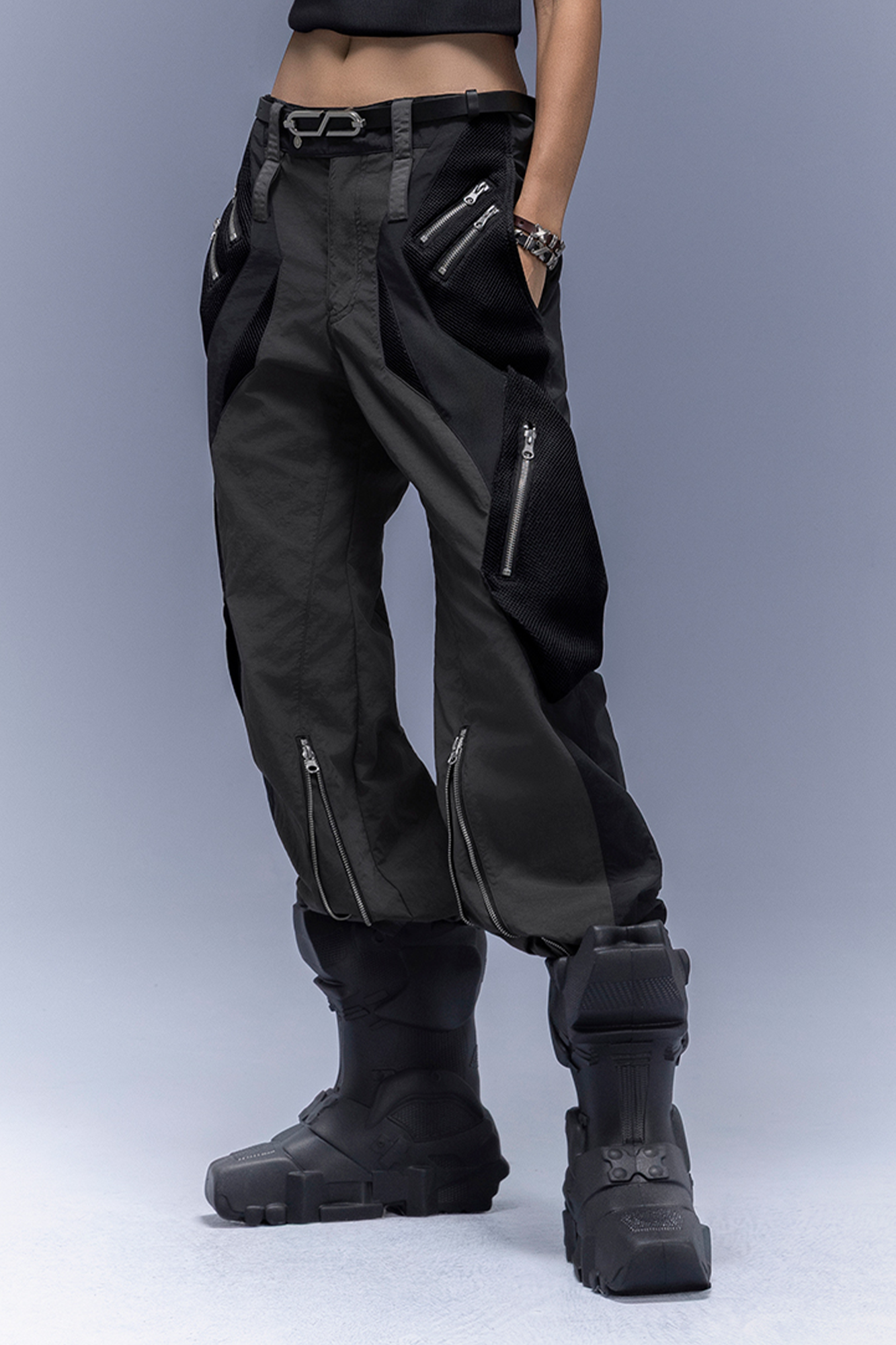 XIPHEVIL Paneled Multi-Pocket Zip Cargo Pants Black-Pants-XS-Free Shipping Leatheretro