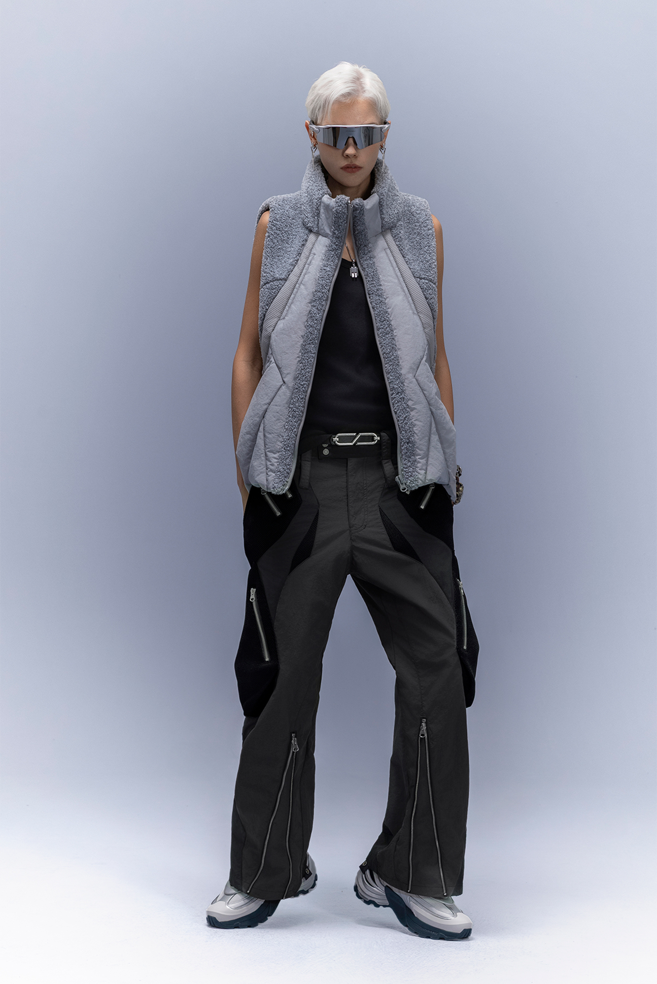 XIPHEVIL High-Neck Fleece-Panel Vest Dark Gray-Vest-XS-Free Shipping Leatheretro