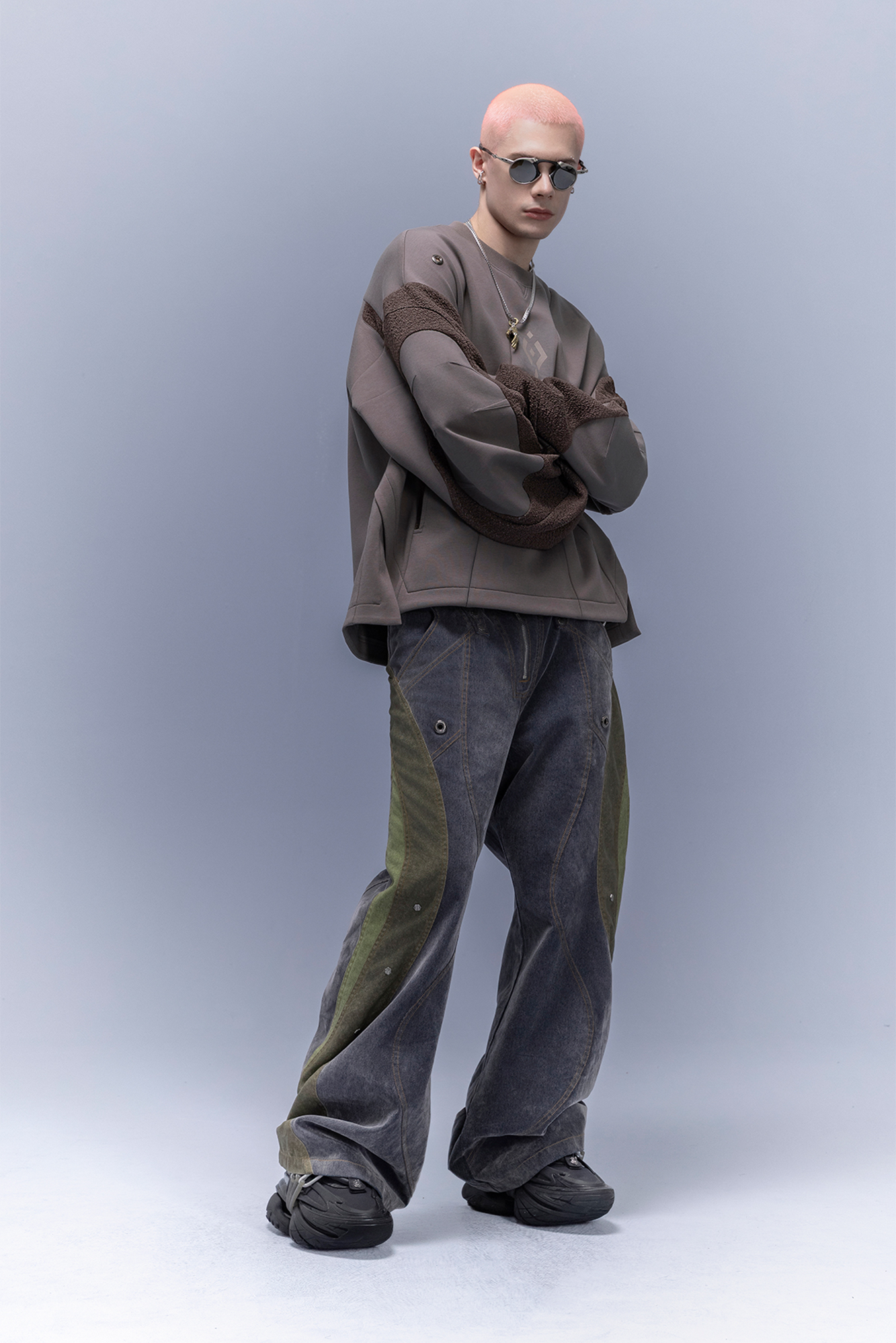 XIPHEVIL Utility Paneled Crewneck Sweatshirt Coffee-Sweatshirt-XS-Free Shipping Leatheretro