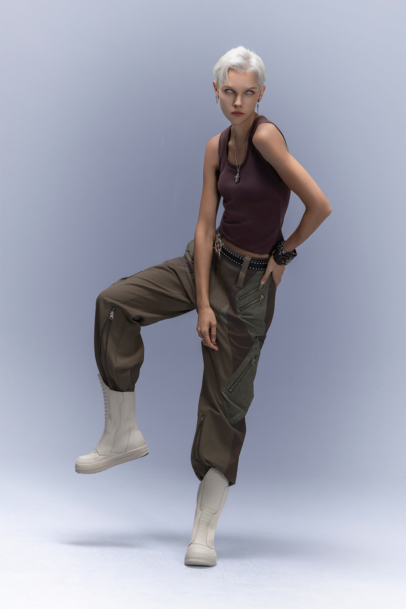 XIPHEVIL Paneled Multi-Pocket Zip Cargo Pants Coffee-Pants-XS-Free Shipping Leatheretro