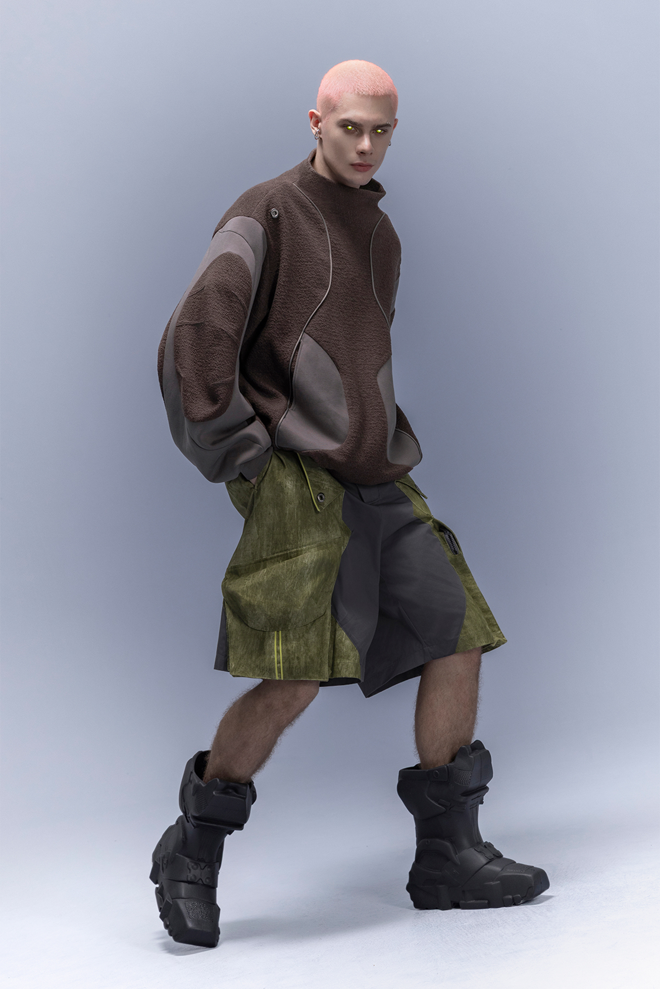 XIPHEVIL Fleece-Panel Saber-Sleeve Sweatshirt Coffee-Sweatshirt-XS-Free Shipping Leatheretro