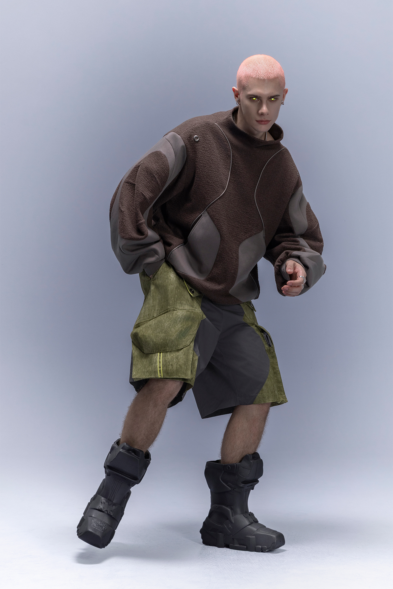 XIPHEVIL Fleece-Panel Saber-Sleeve Sweatshirt Coffee-Sweatshirt-XS-Free Shipping Leatheretro