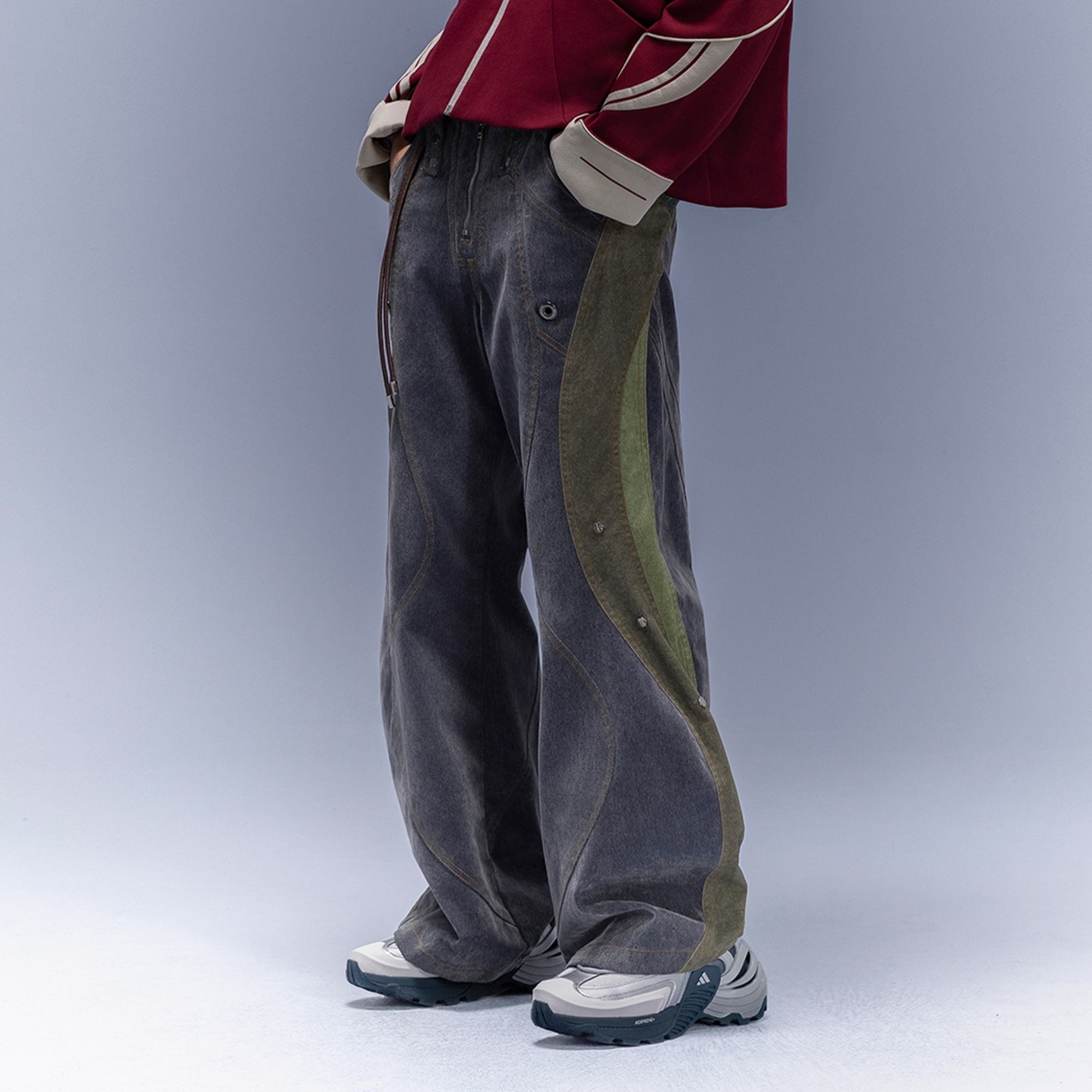 XIPHEVIL Washed Rivet Paneled Wide-Leg Pants-Pants-XS-Free Shipping Leatheretro