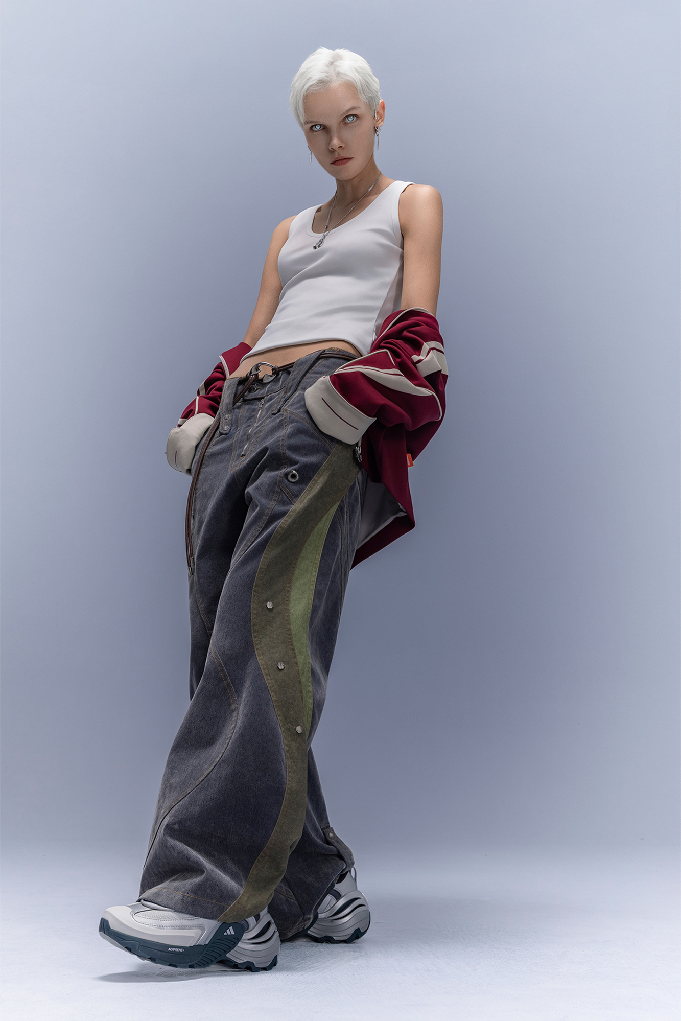 XIPHEVIL Washed Rivet Paneled Wide-Leg Pants-Pants-XS-Free Shipping Leatheretro