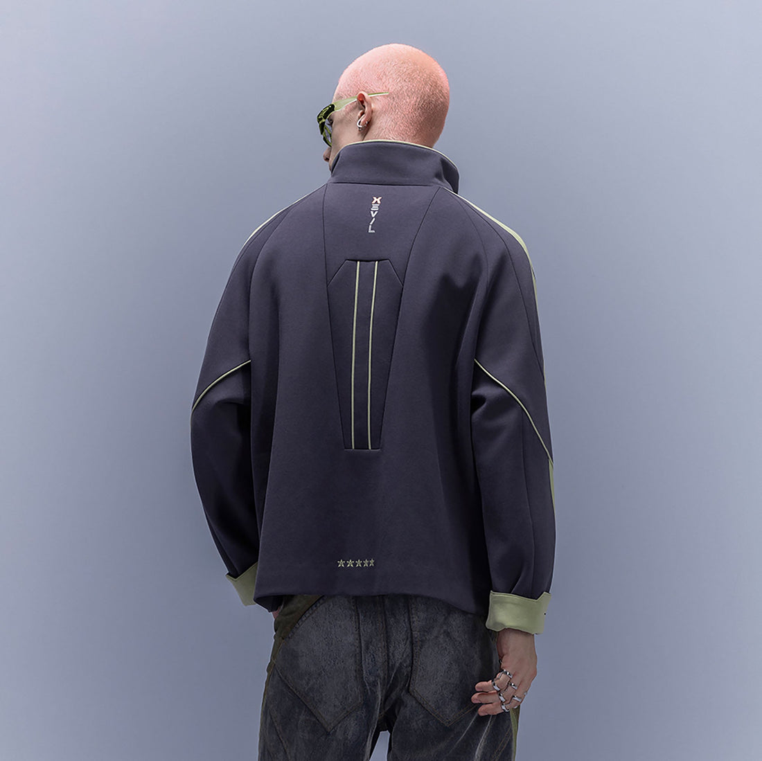 XIPHEVIL Contrast-Paneled Raglan Track Jacket Blue