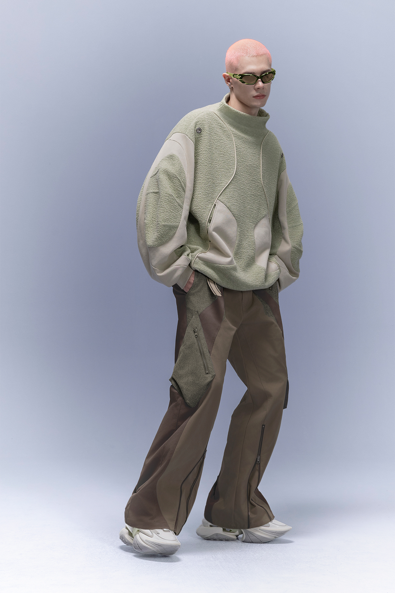 XIPHEVIL Fleece-Panel Saber-Sleeve Sweatshirt Green-Sweatshirt-XS-Free Shipping Leatheretro