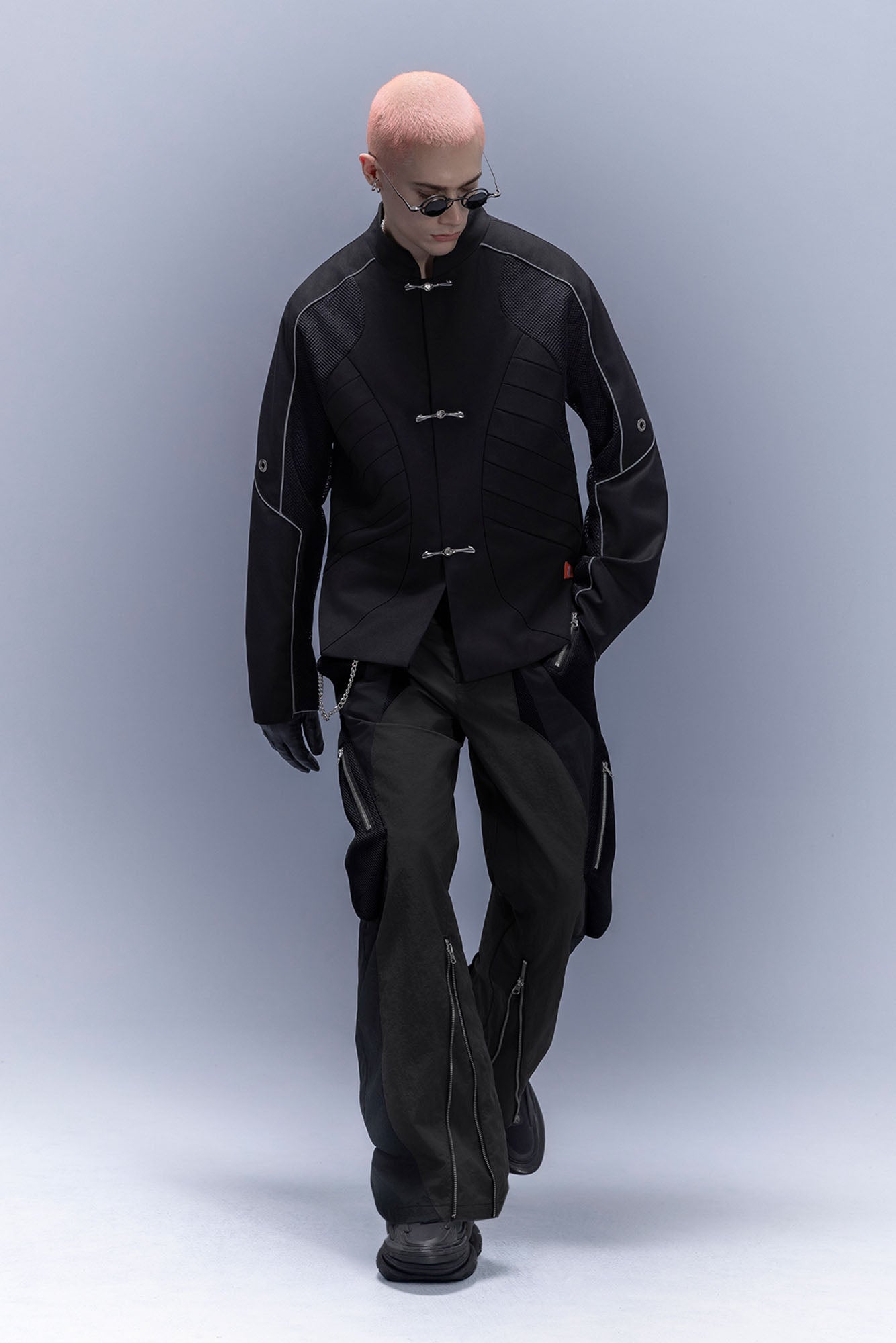 XIPHEVIL Tech Wool-Blend Mandarin Button-Up Jacket