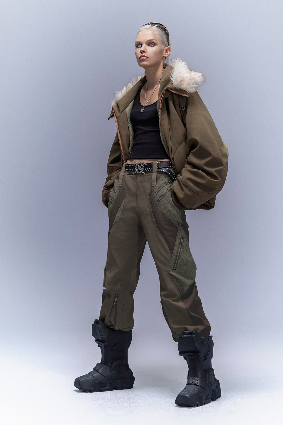 XIPHEVIL Faux Fur Trim Panel Puffer Jacket-Jacket-XS-Free Shipping Leatheretro