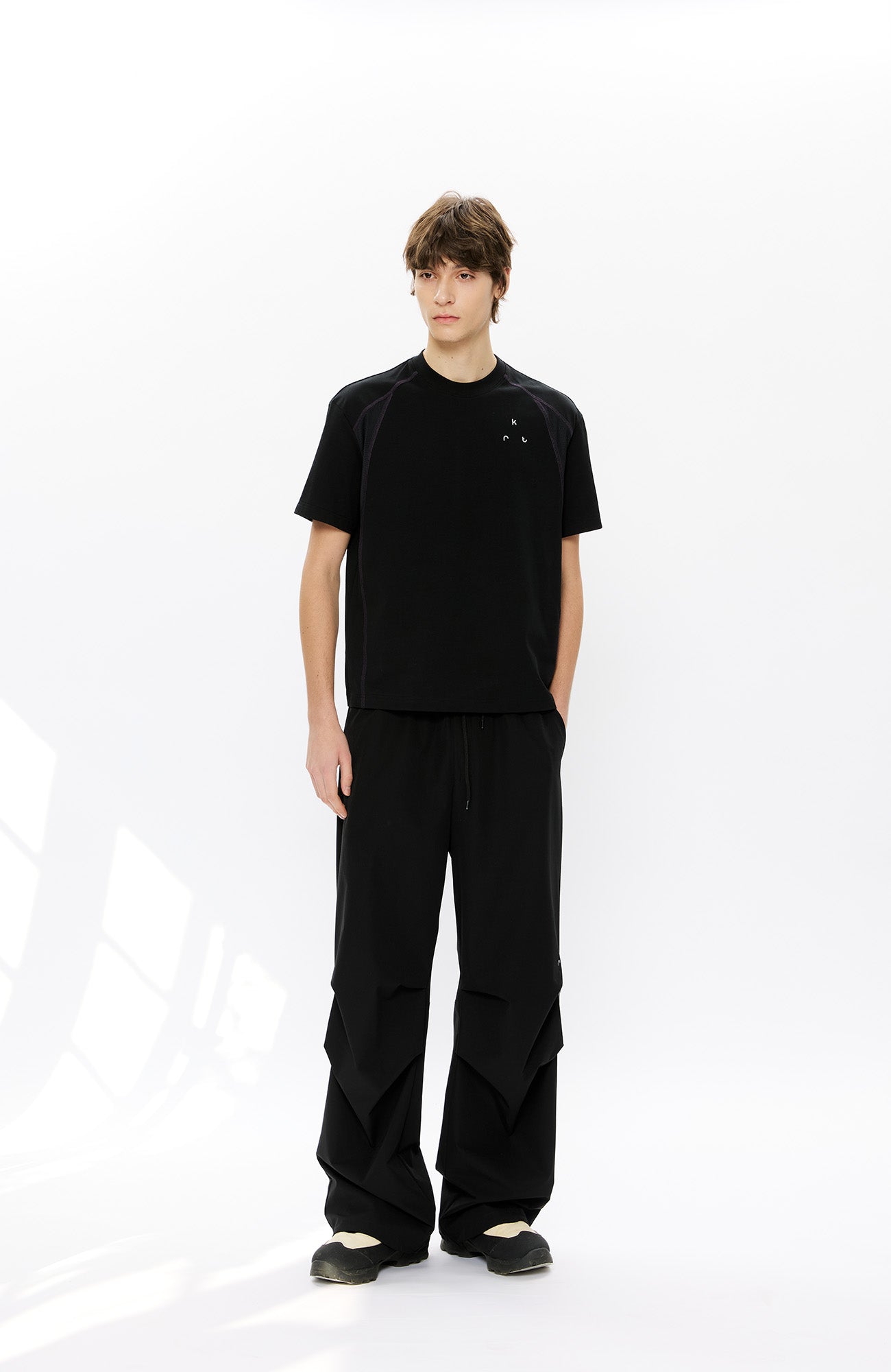KREATE Contrast Saddle-Stitch Knit Tee-T Shirt-S-Black-Free Shipping Leatheretro