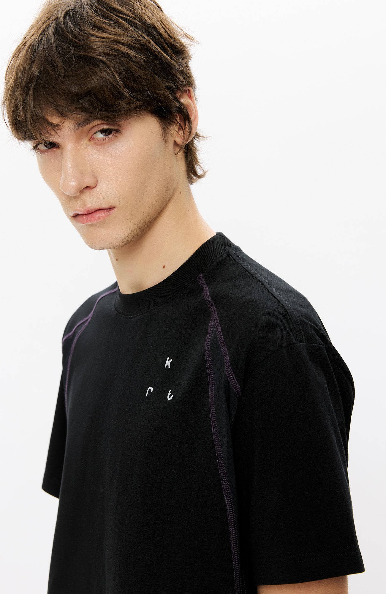 KREATE Contrast Saddle-Stitch Knit Tee-T Shirt-S-Black-Free Shipping Leatheretro