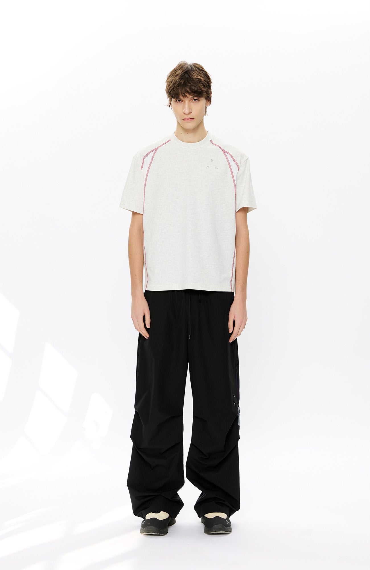 KREATE Contrast Saddle-Stitch Knit Tee-T Shirt-S-Black-Free Shipping Leatheretro