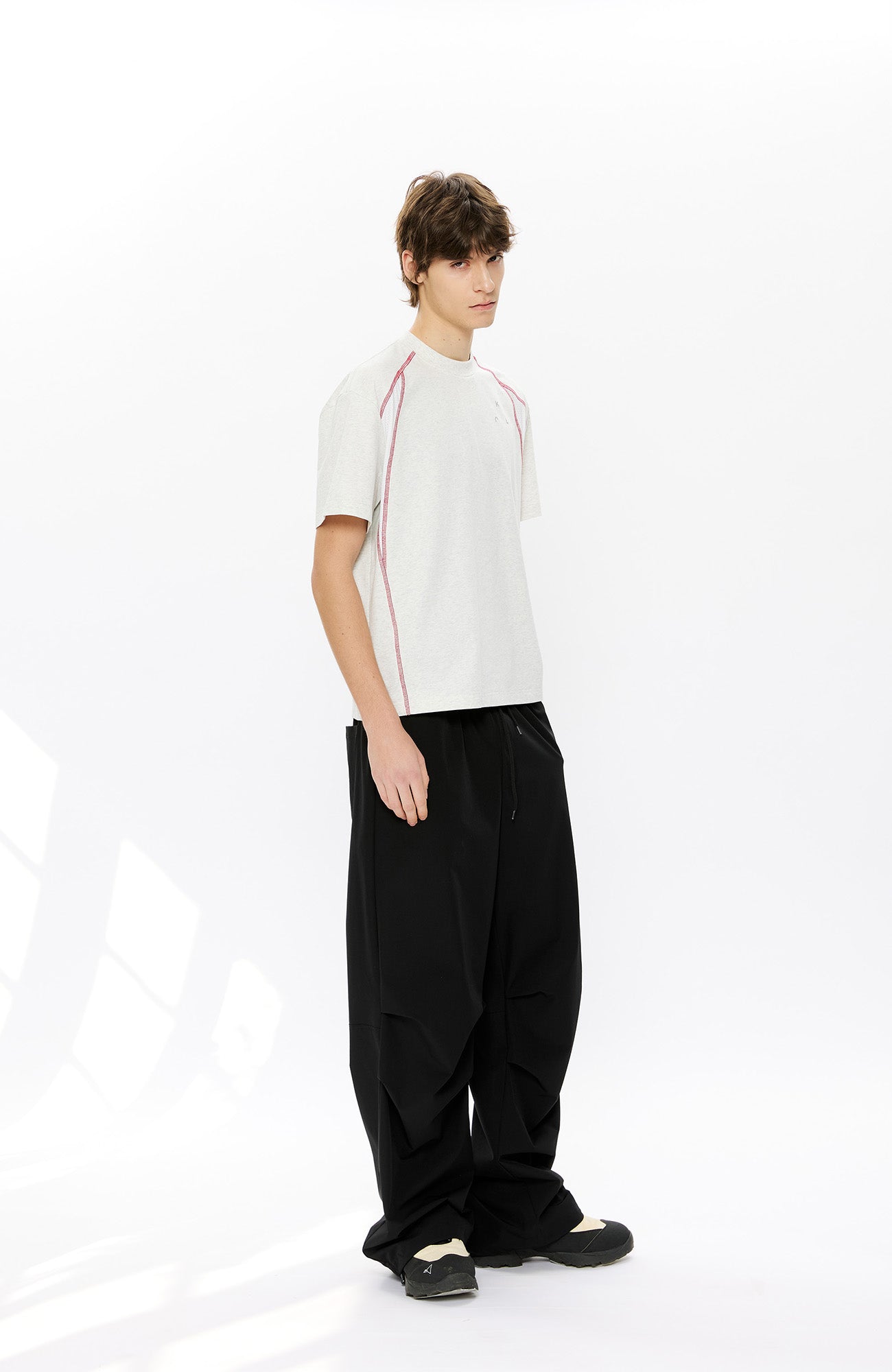 KREATE Contrast Saddle-Stitch Knit Tee-T Shirt-S-Black-Free Shipping Leatheretro