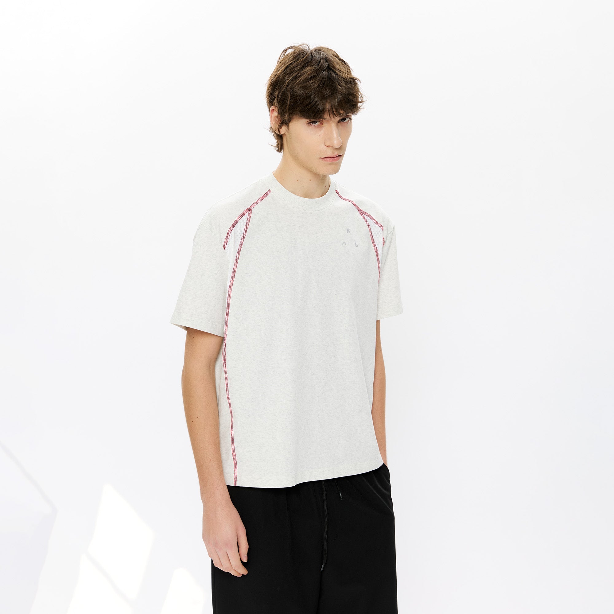KREATE Contrast Saddle-Stitch Knit Tee-T Shirt-S-Black-Free Shipping Leatheretro