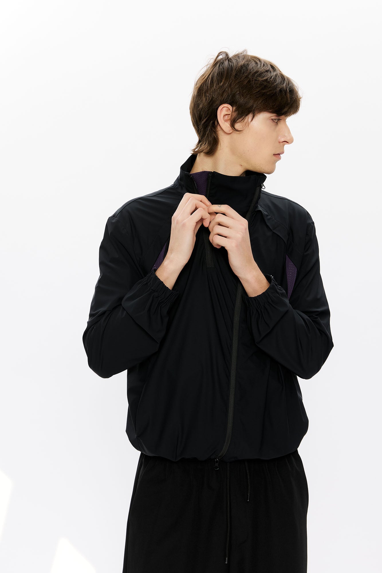 KREATE Asymmetrical Double-Zip High-Neck Hooded Jacket-Jacket-S-Black-Free Shipping Leatheretro