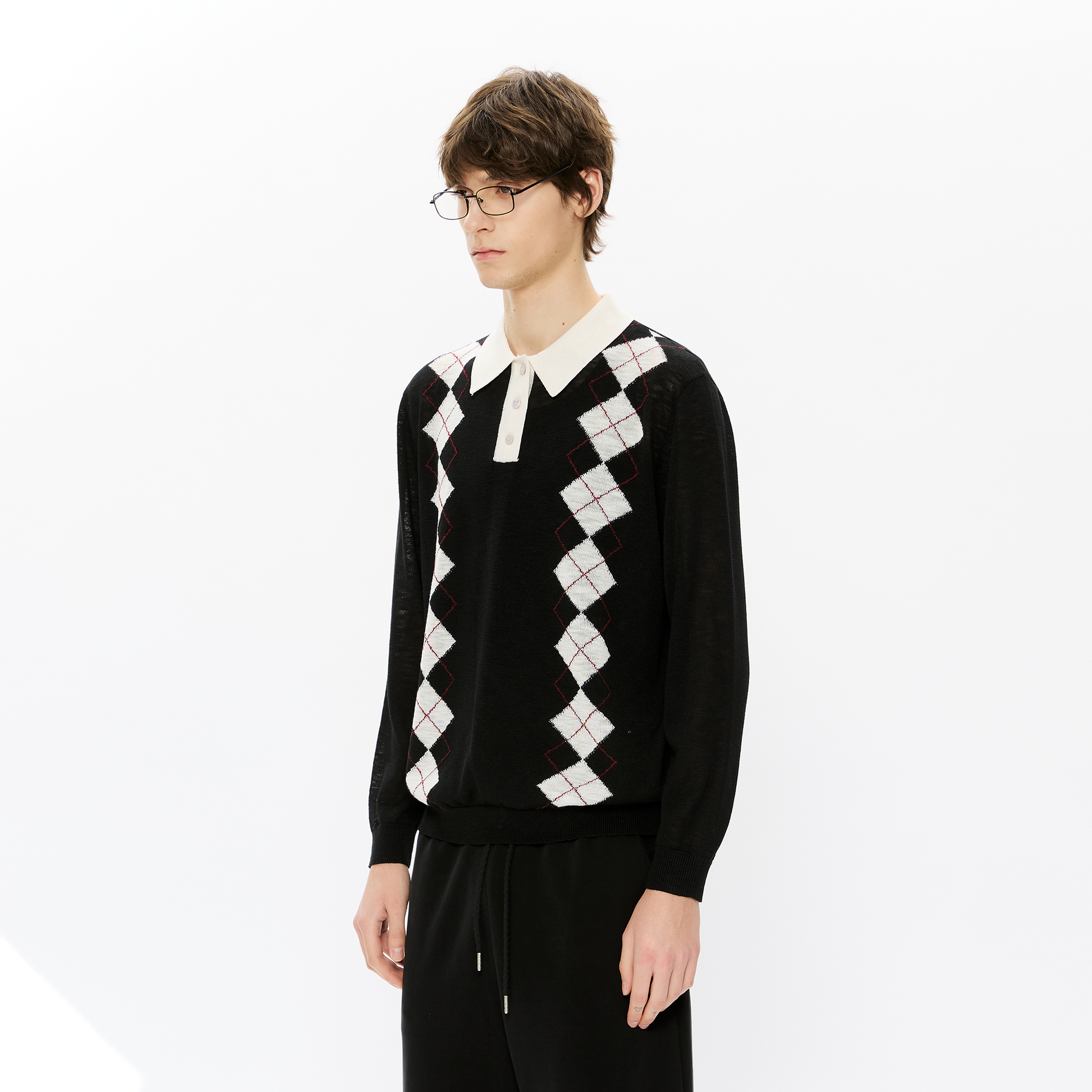 KREATE Retro Argyle Polo Sweater-Sweater-S (Preorder)-Grey-Free Shipping Leatheretro