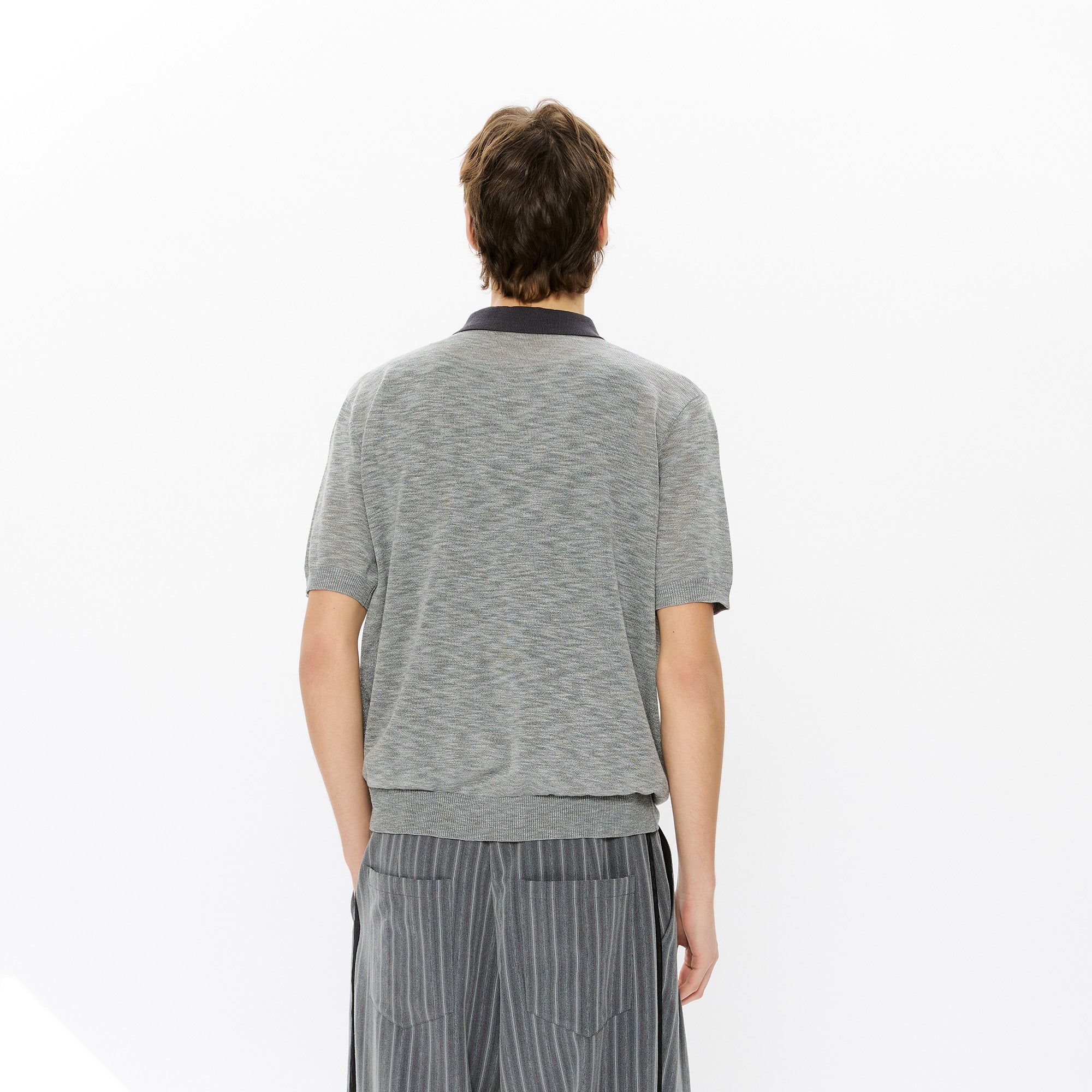 KREATE Retro Diamond-Knit Short Sleeve Polo-T Shirt-S-Gray-Free Shipping Leatheretro