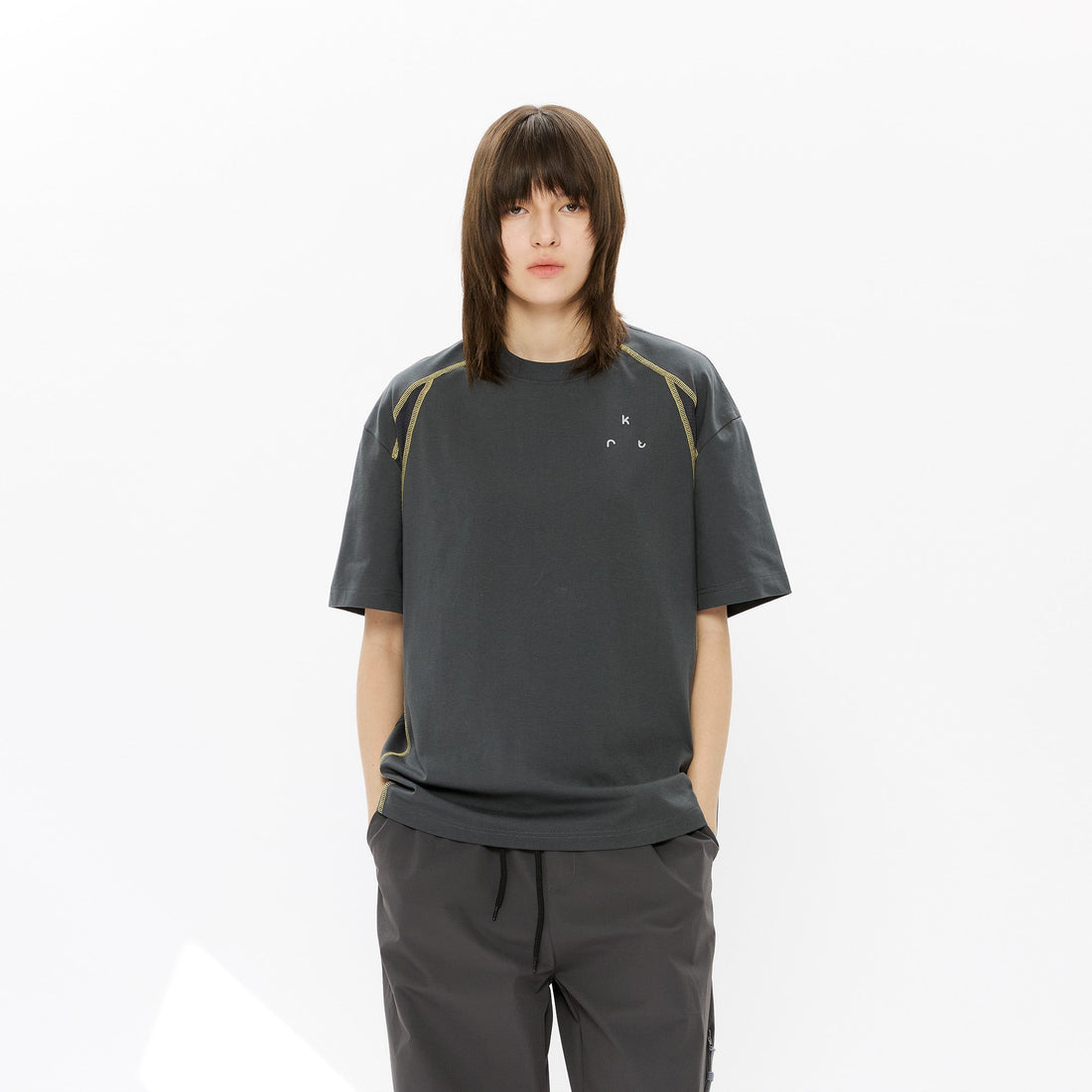 KREATE Contrast Saddle-Stitch Knit Tee-T Shirt-S-Black-Free Shipping Leatheretro