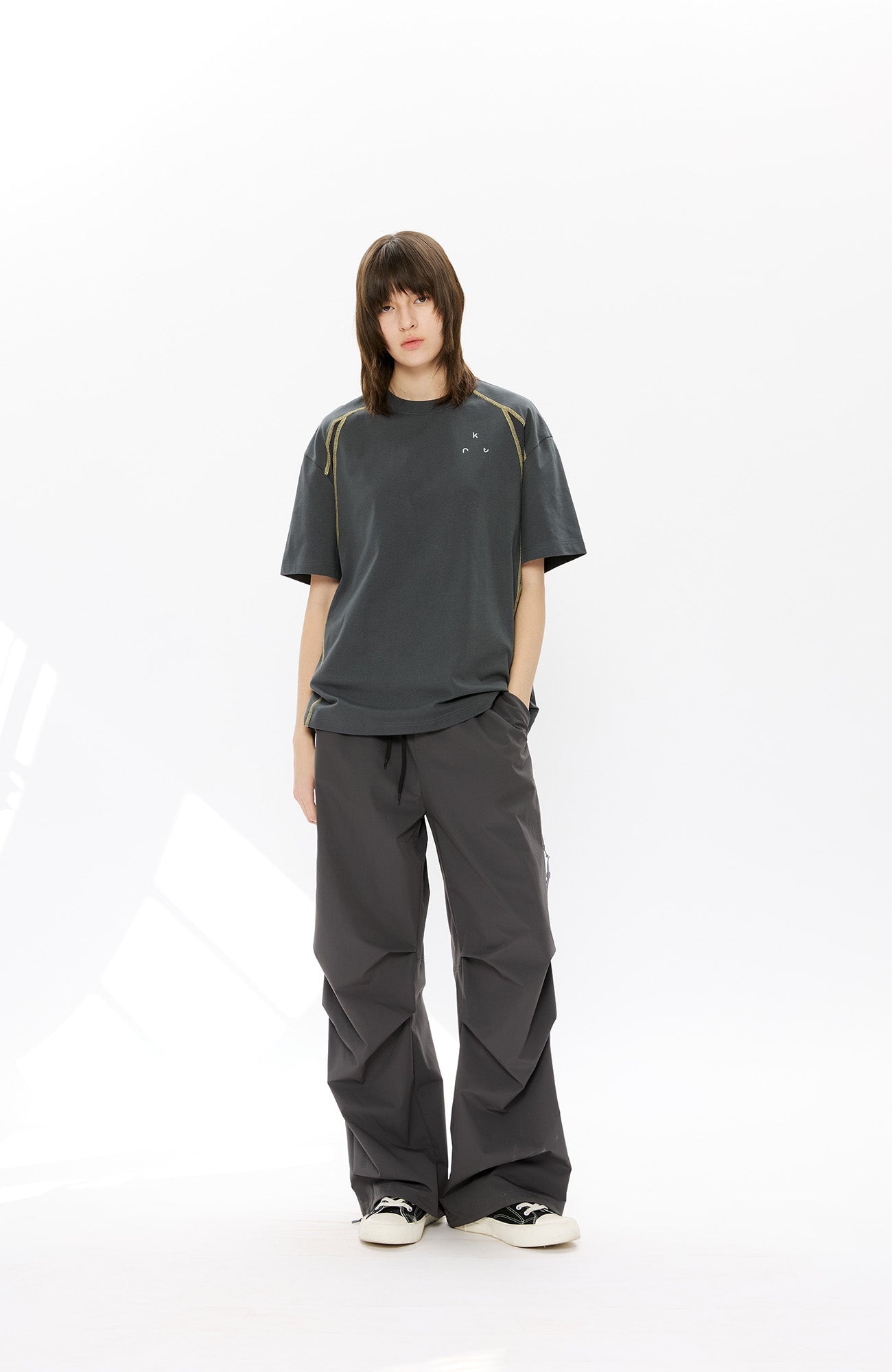 KREATE Contrast Saddle-Stitch Knit Tee-T Shirt-S-Black-Free Shipping Leatheretro
