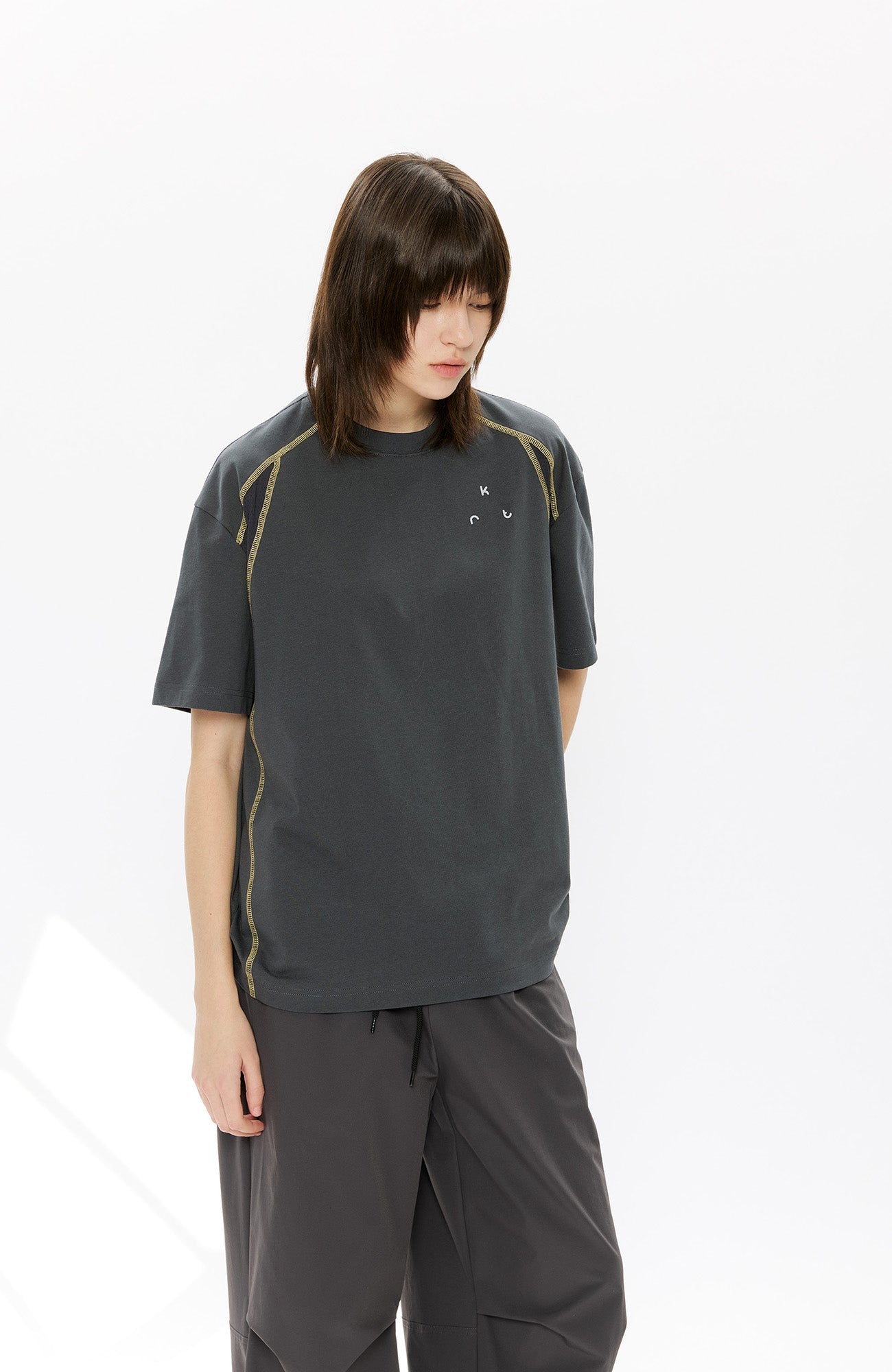 KREATE Contrast Saddle-Stitch Knit Tee-T Shirt-S-Black-Free Shipping Leatheretro