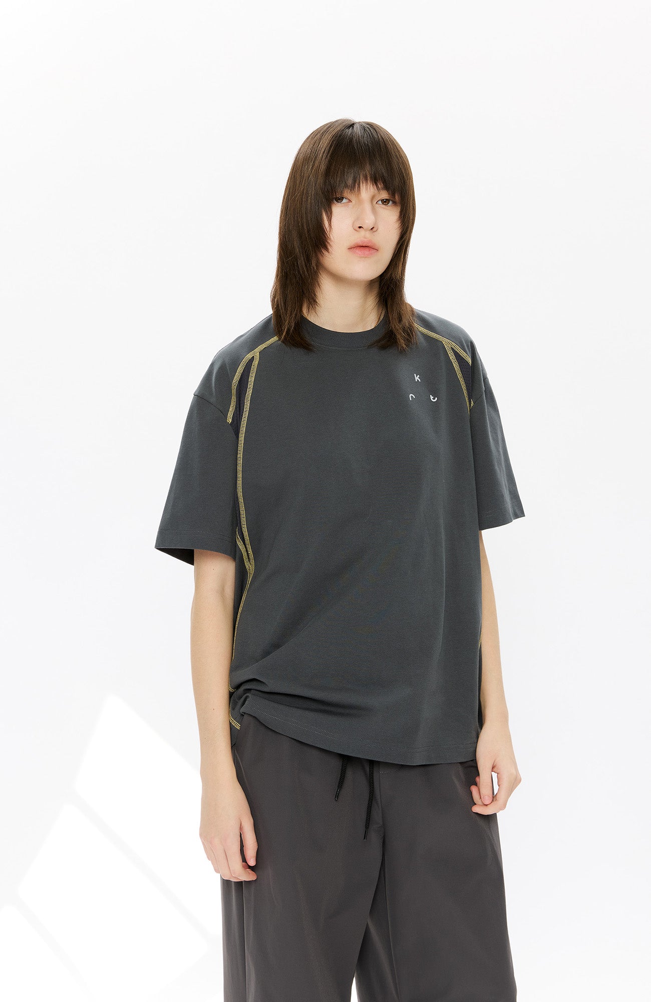KREATE Contrast Saddle-Stitch Knit Tee-T Shirt-S-Black-Free Shipping Leatheretro