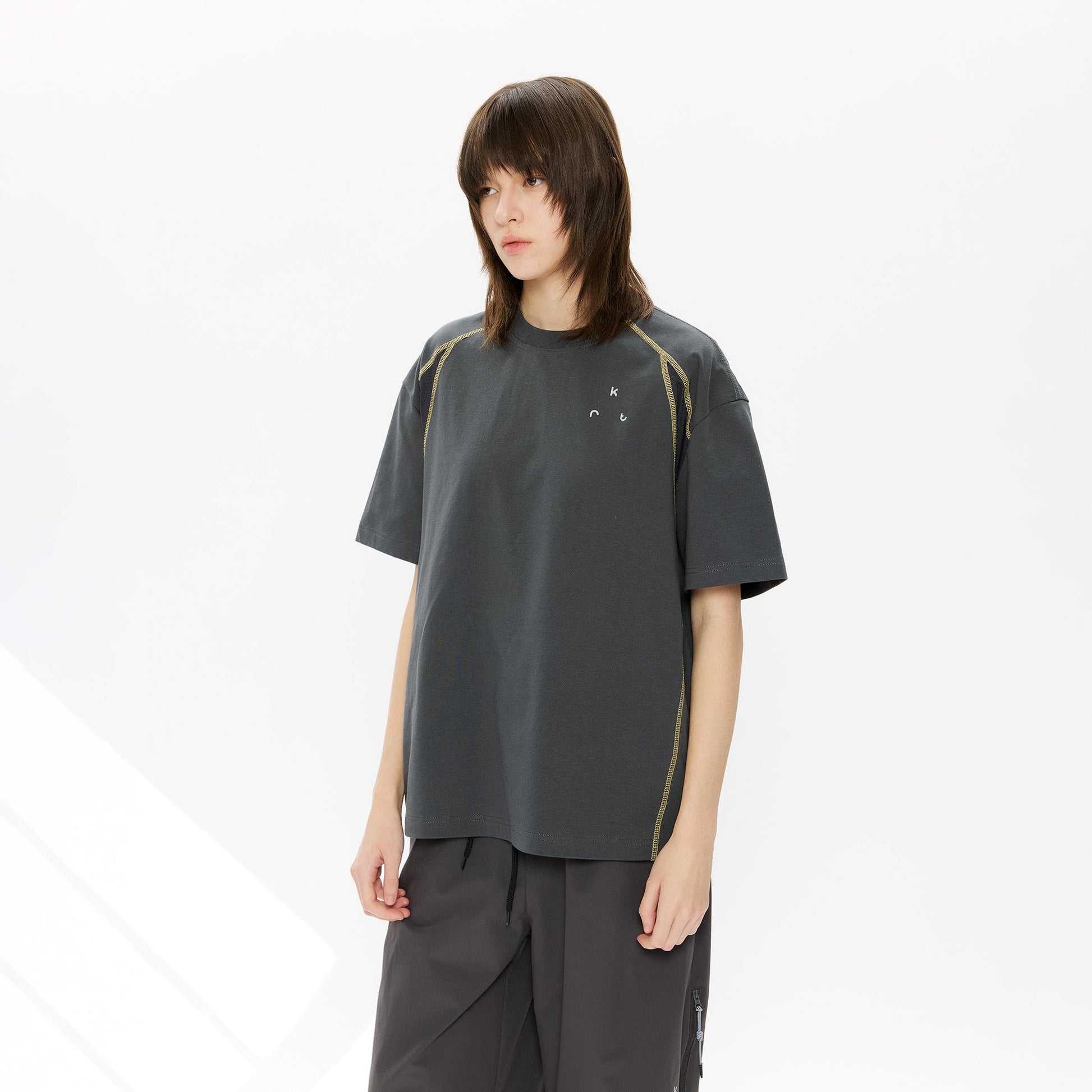 KREATE Contrast Saddle-Stitch Knit Tee-T Shirt-S-Black-Free Shipping Leatheretro
