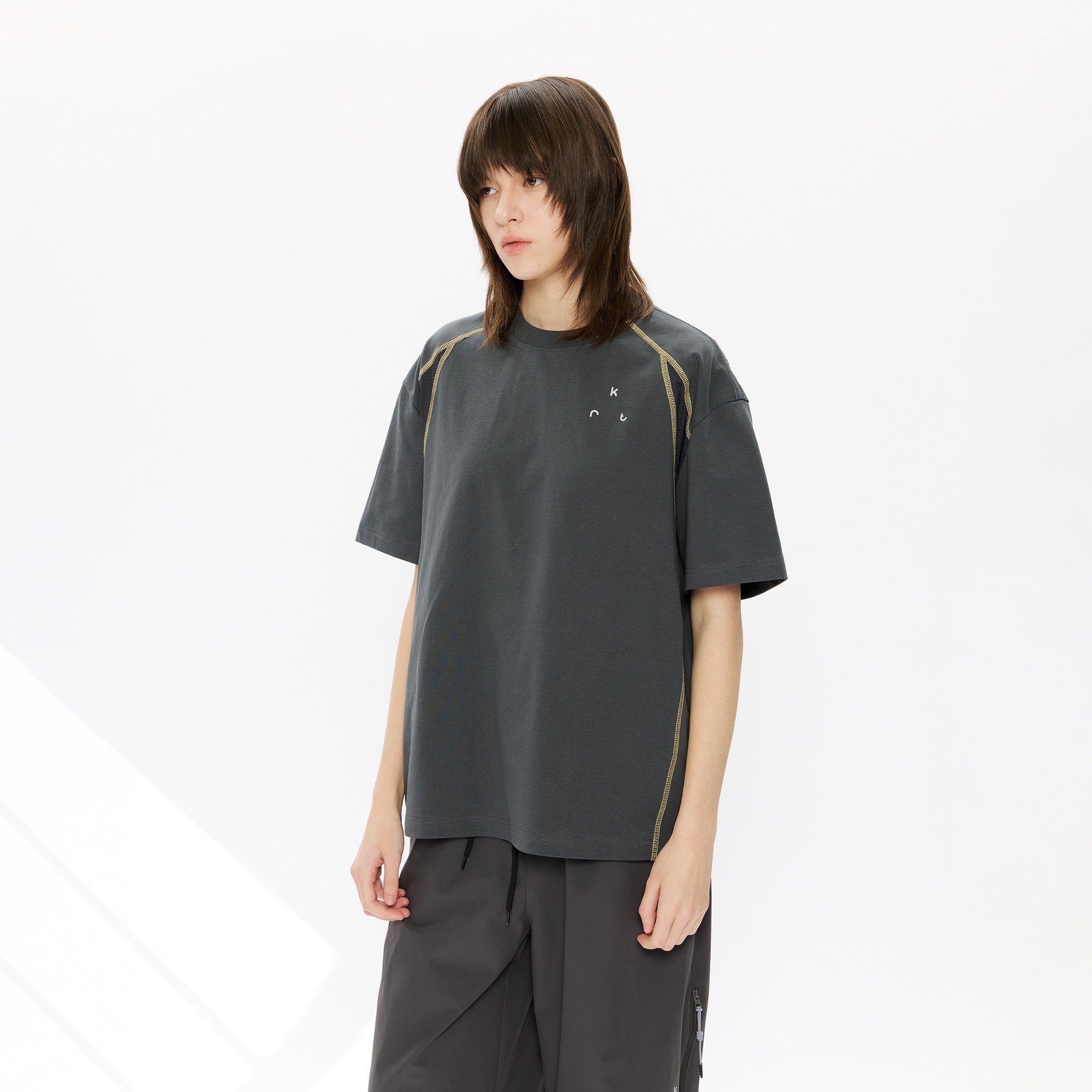 KREATE Contrast Saddle-Stitch Knit Tee-T Shirt-S-Black-Free Shipping Leatheretro