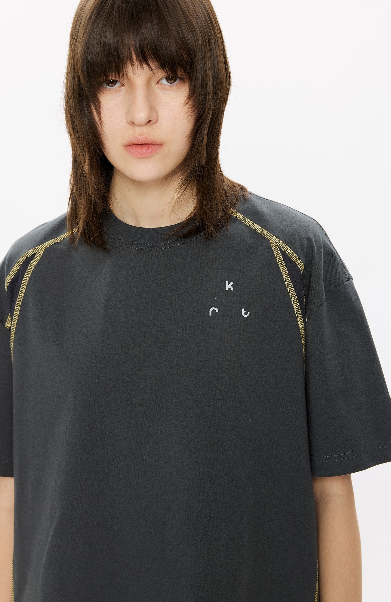 KREATE Contrast Saddle-Stitch Knit Tee-T Shirt-S-Black-Free Shipping Leatheretro