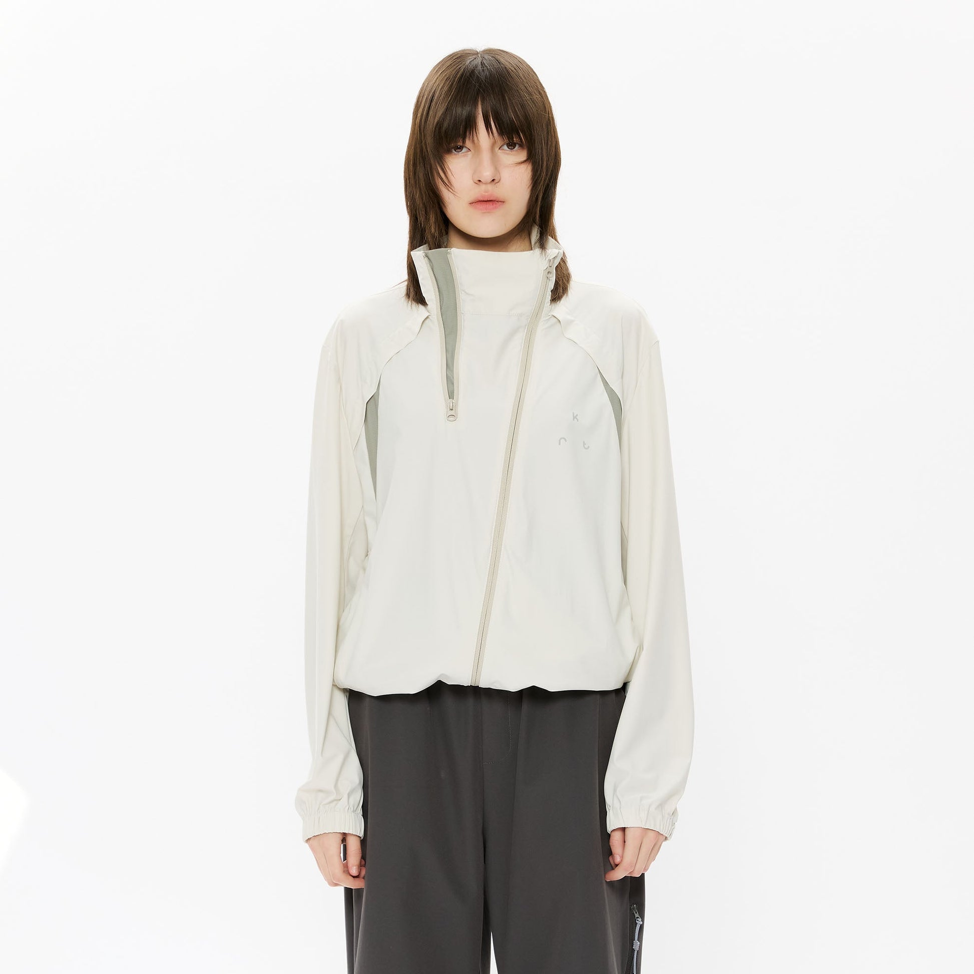 KREATE Asymmetrical Double-Zip High-Neck Hooded Jacket-Jacket-S-White-Free Shipping Leatheretro