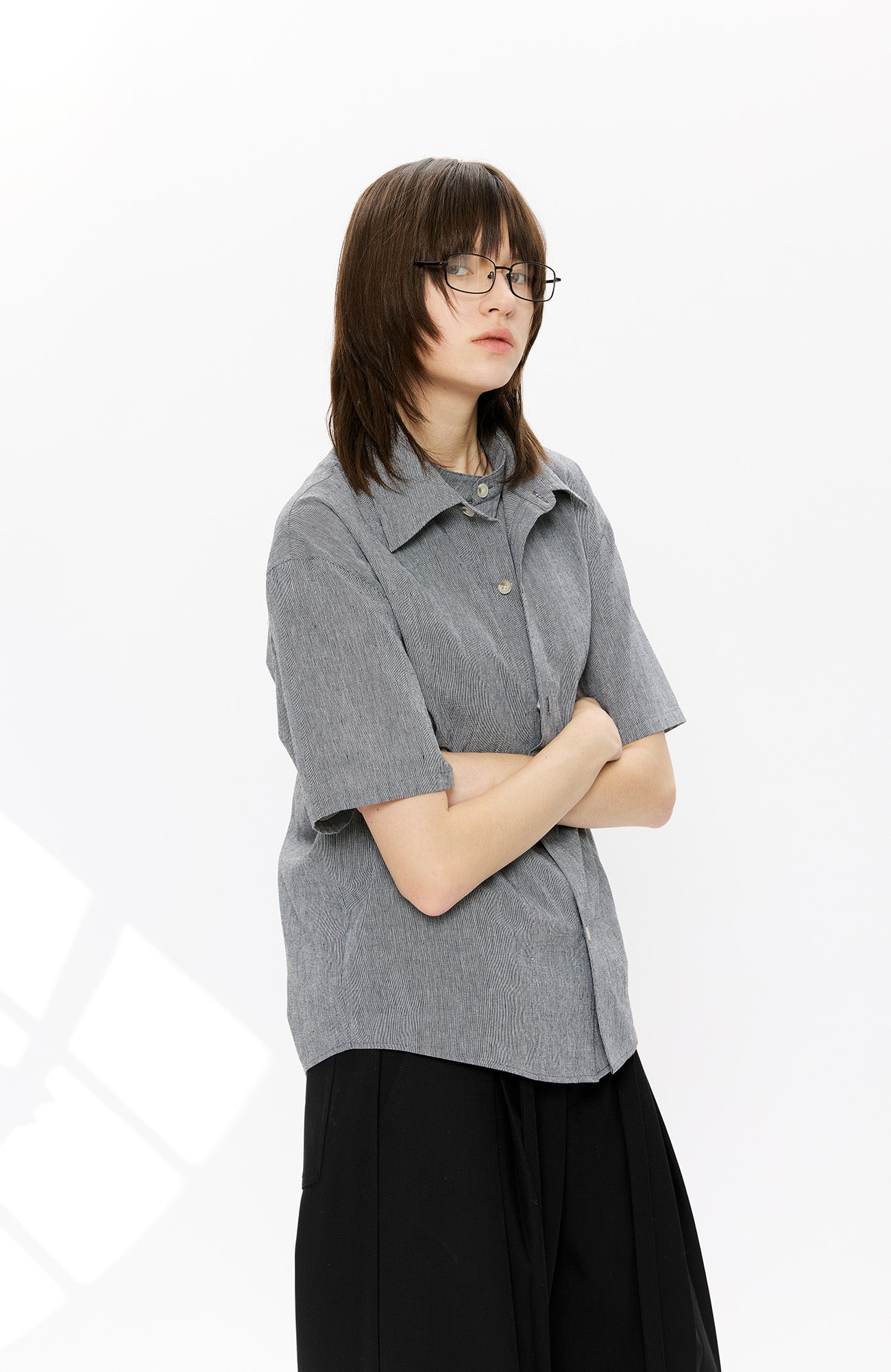 KREATE Layered-Collar Check Short Sleeve Shirt-T Shirt-S-Apricot-Free Shipping Leatheretro