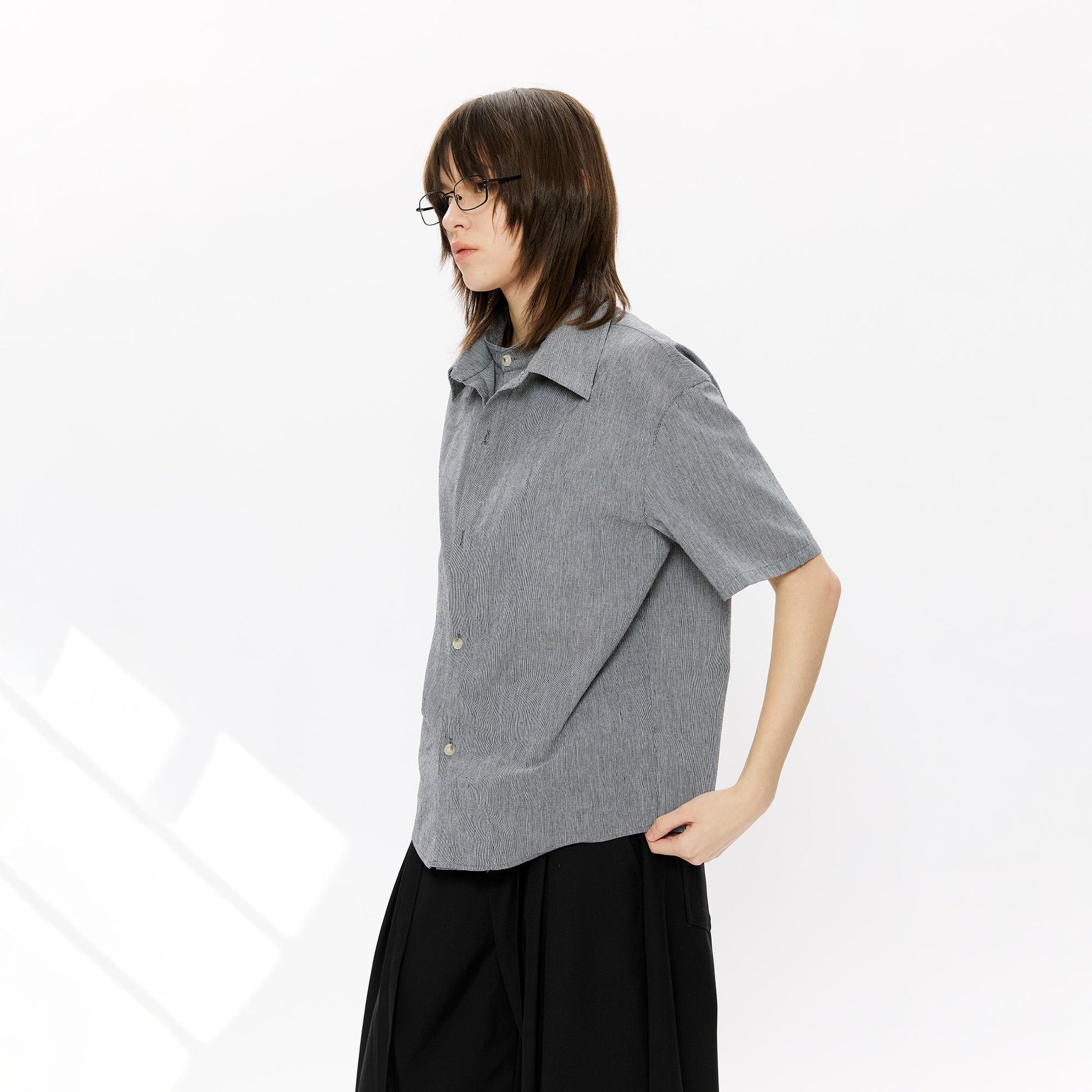 KREATE Layered-Collar Check Short Sleeve Shirt-T Shirt-S-Apricot-Free Shipping Leatheretro