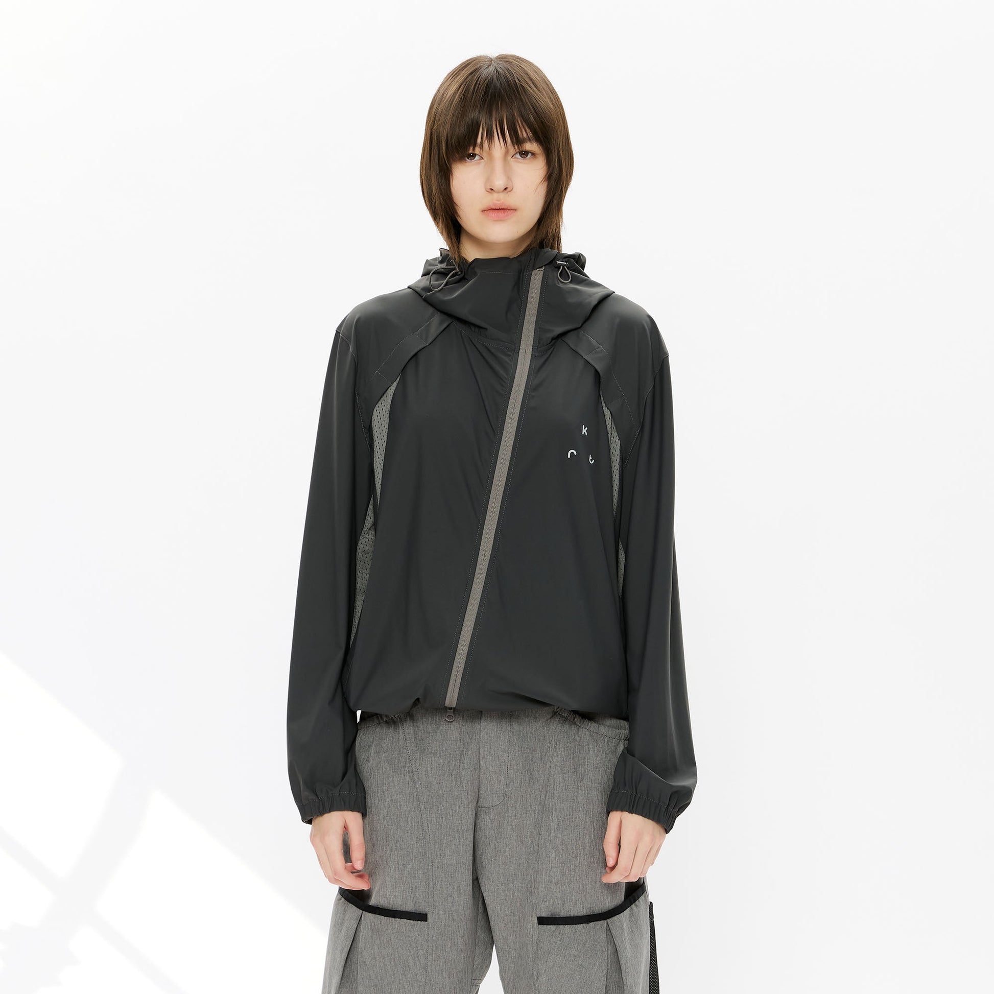 KREATE Asymmetrical-Zip Outdoor Hooded Jacket-Jacket-S-Gray-Free Shipping Leatheretro