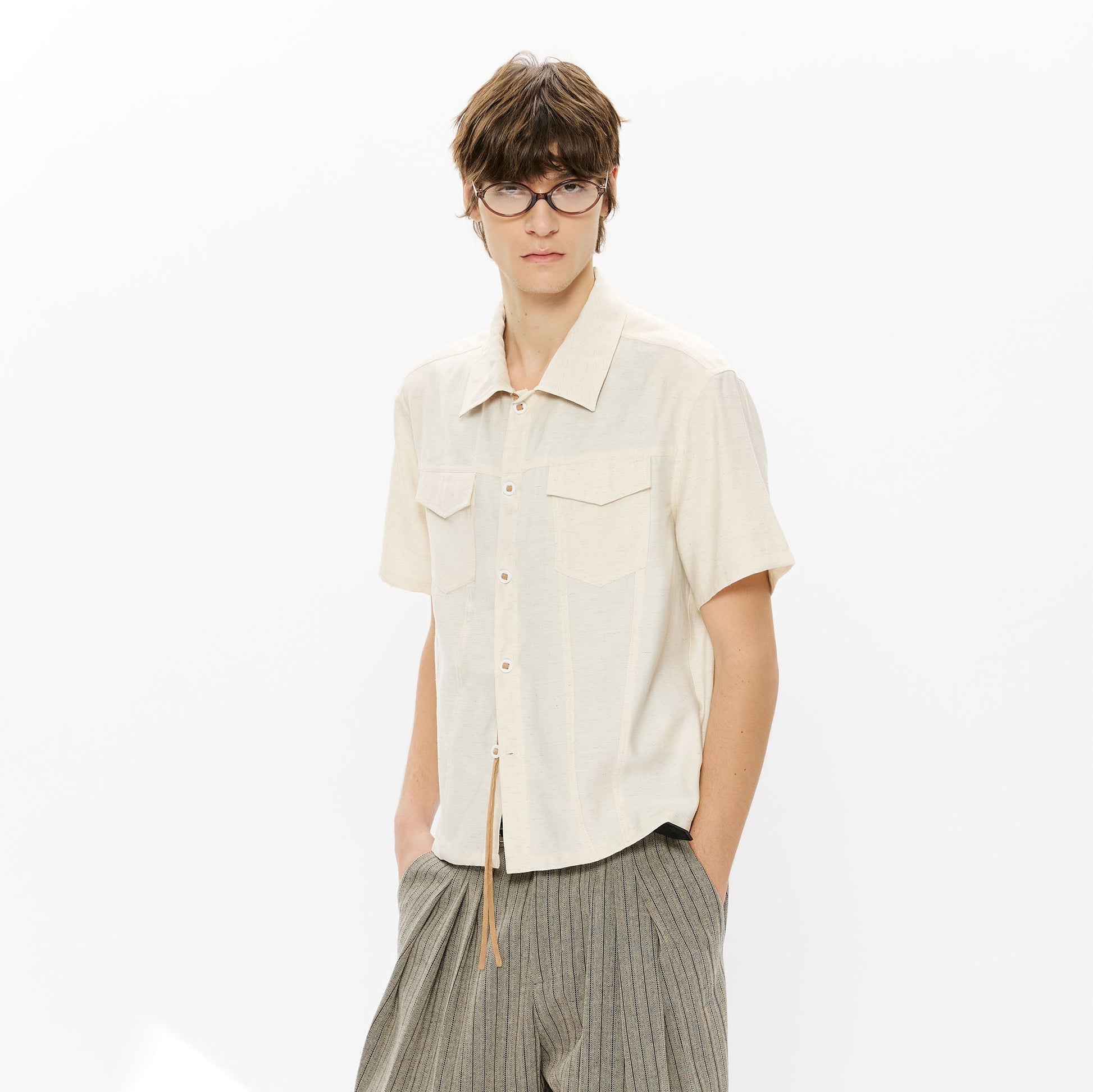 KREATE Contrast Collar Linen Half Shirt-Half shirt-S-Black-Free Shipping Leatheretro