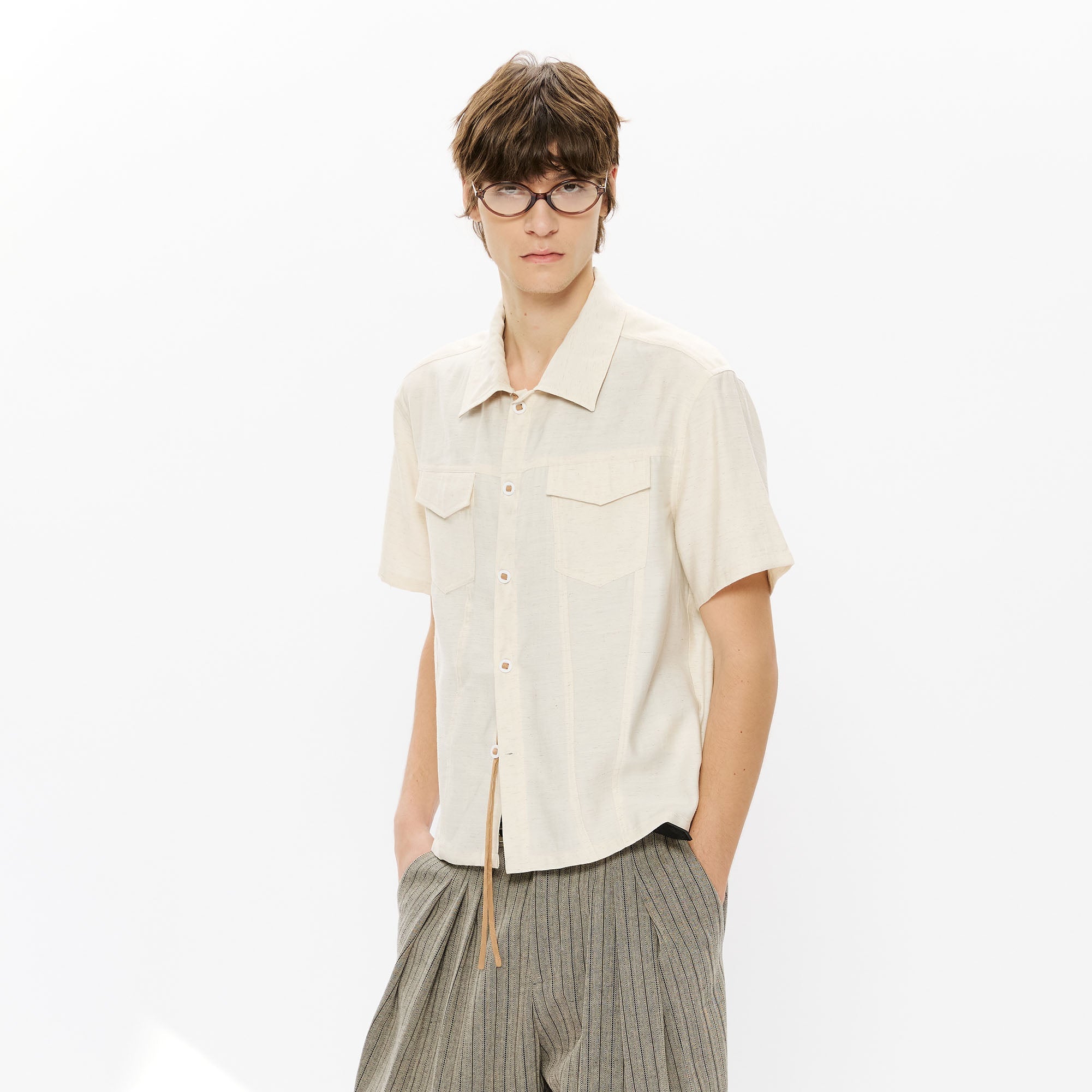 KREATE Contrast Collar Linen Half Shirt-Half shirt-S-Black-Free Shipping Leatheretro
