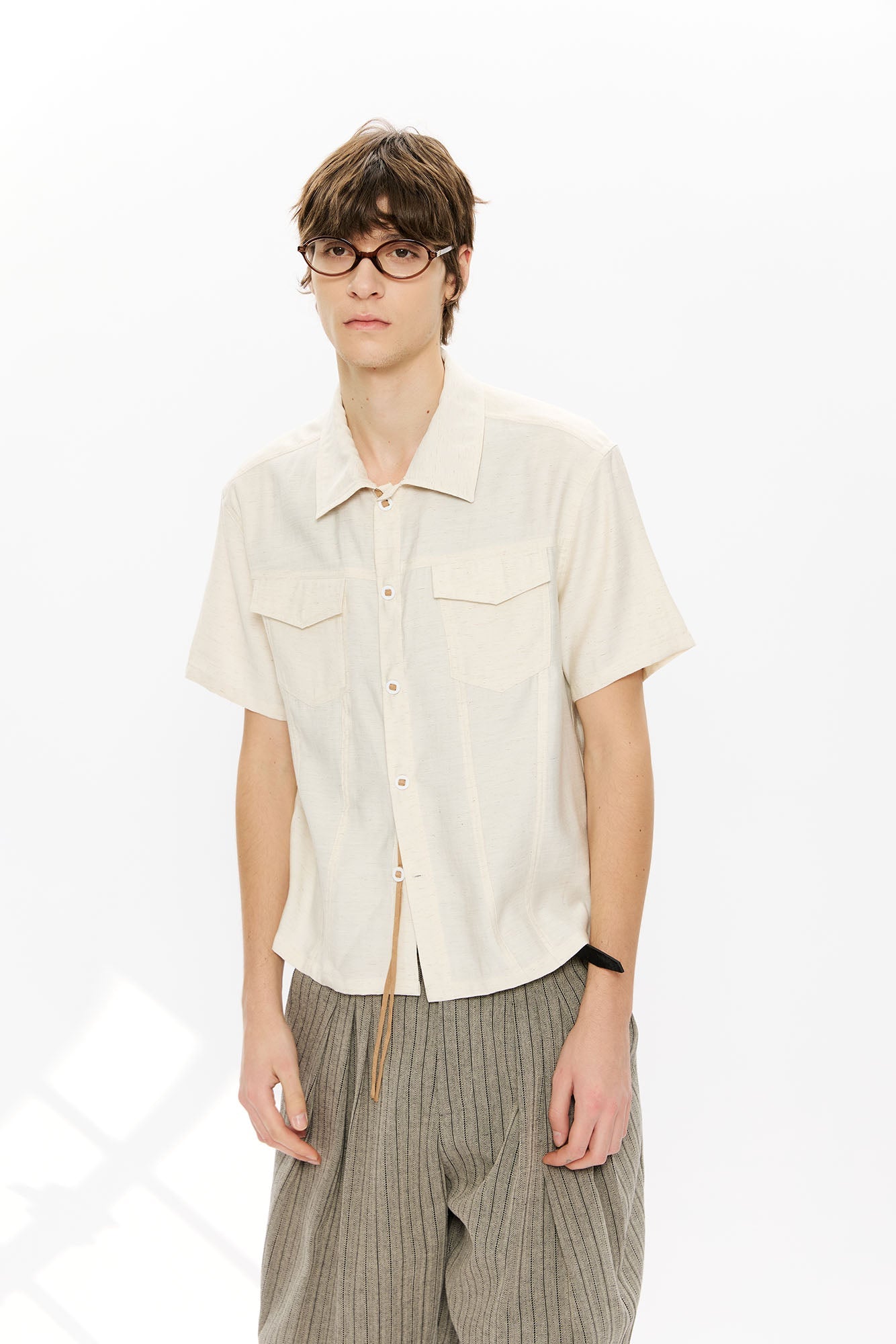 KREATE Contrast Collar Linen Half Shirt-Half shirt-S-Black-Free Shipping Leatheretro