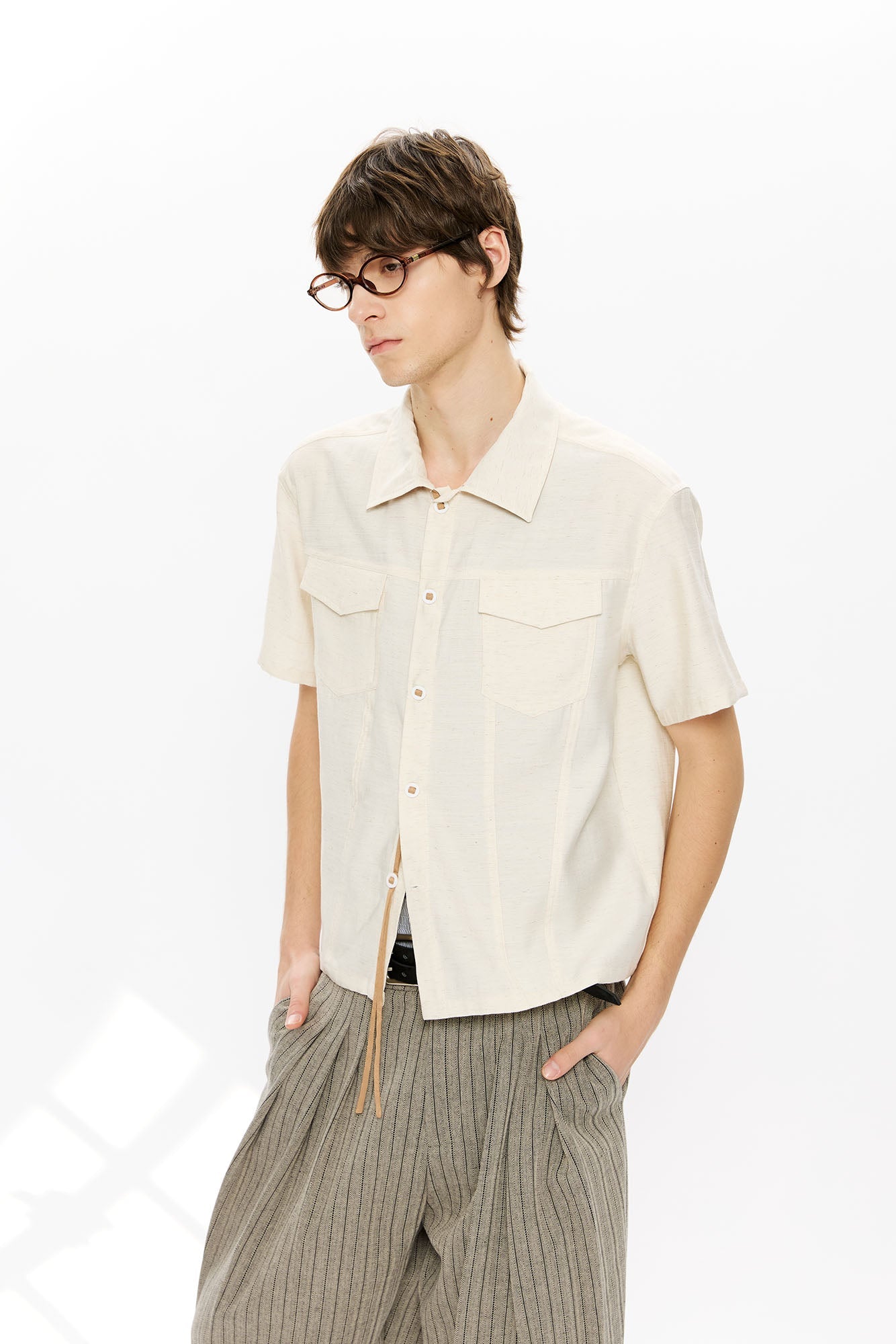 KREATE Contrast Collar Linen Half Shirt-Half shirt-S-Black-Free Shipping Leatheretro