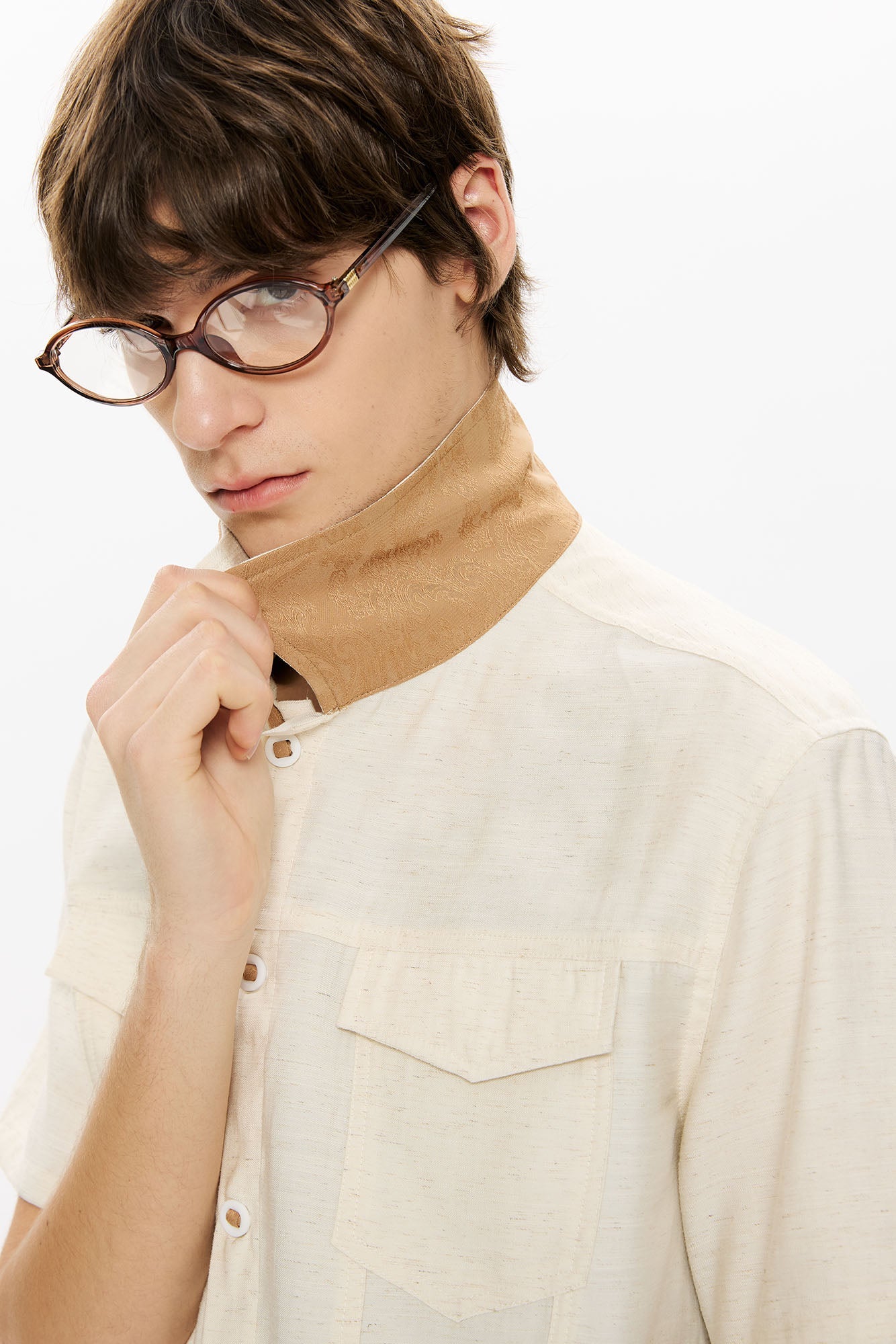 KREATE Contrast Collar Linen Half Shirt-Half shirt-S-Black-Free Shipping Leatheretro