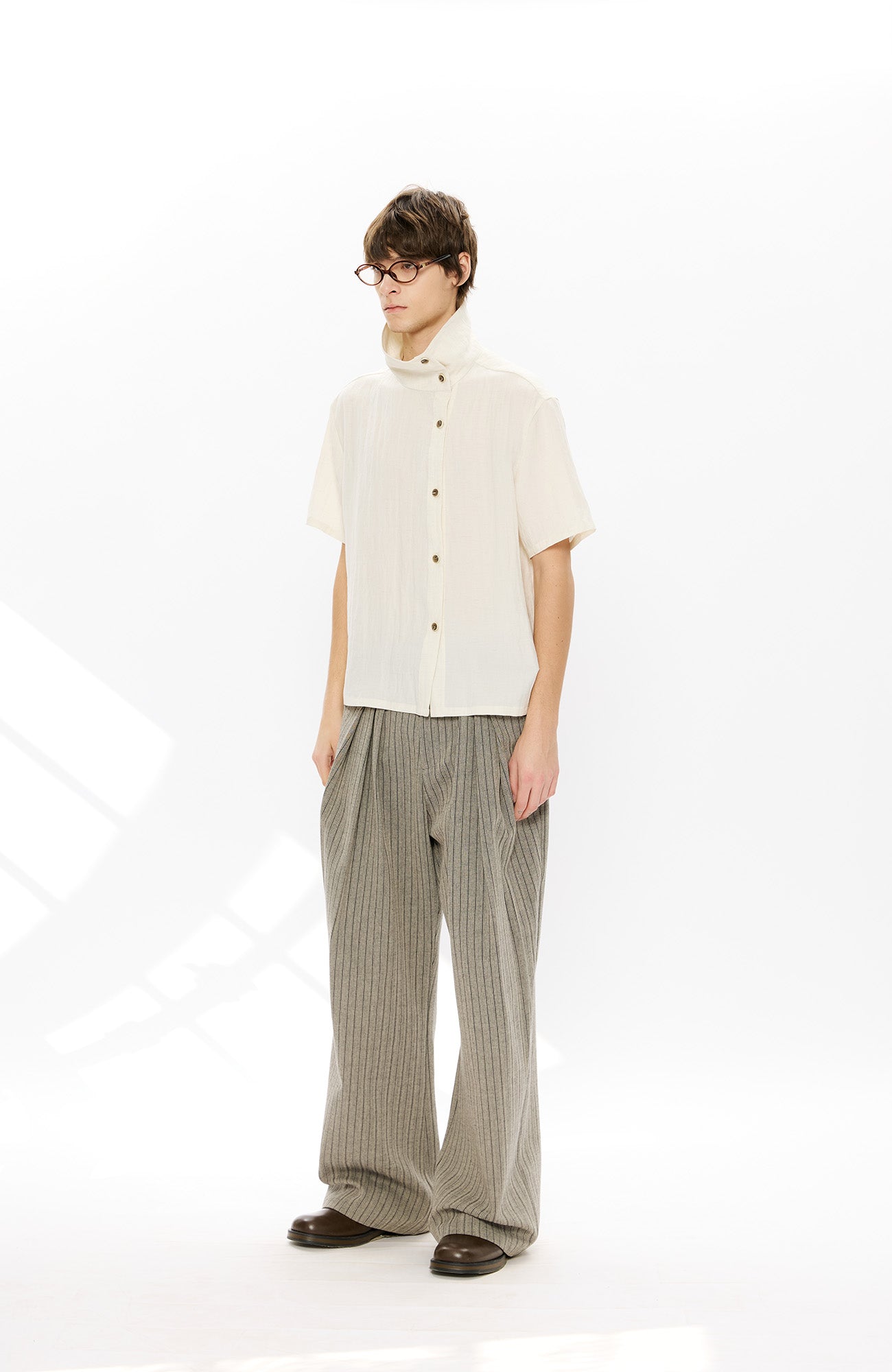 KREATE Asymmetrical Placket Short Sleeve Shirt-T Shirt-S-Apricot-Free Shipping Leatheretro